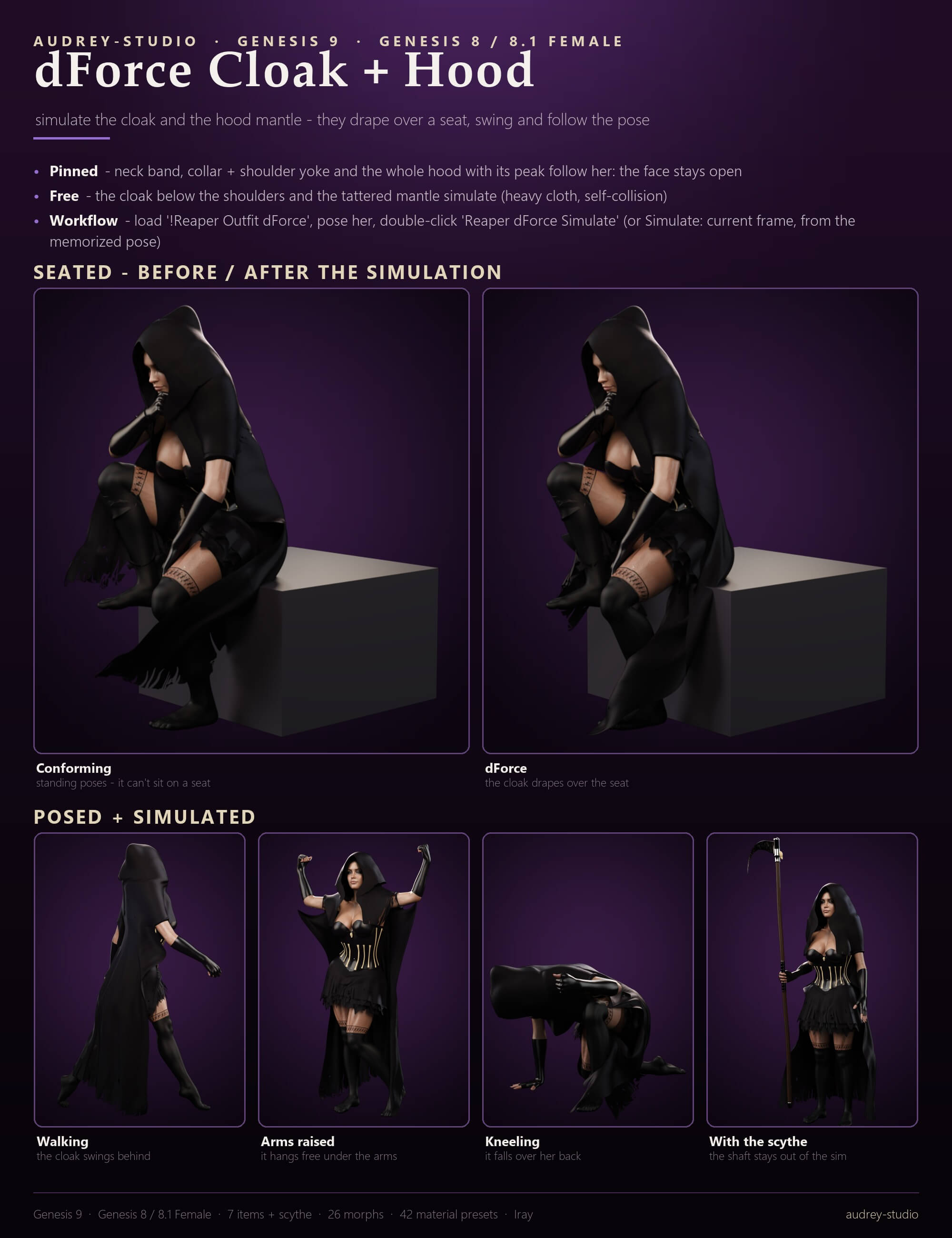 Sexy Grim Reaper Costume for Genesis 9 and Genesis 8 / 8.1 F Daz Content