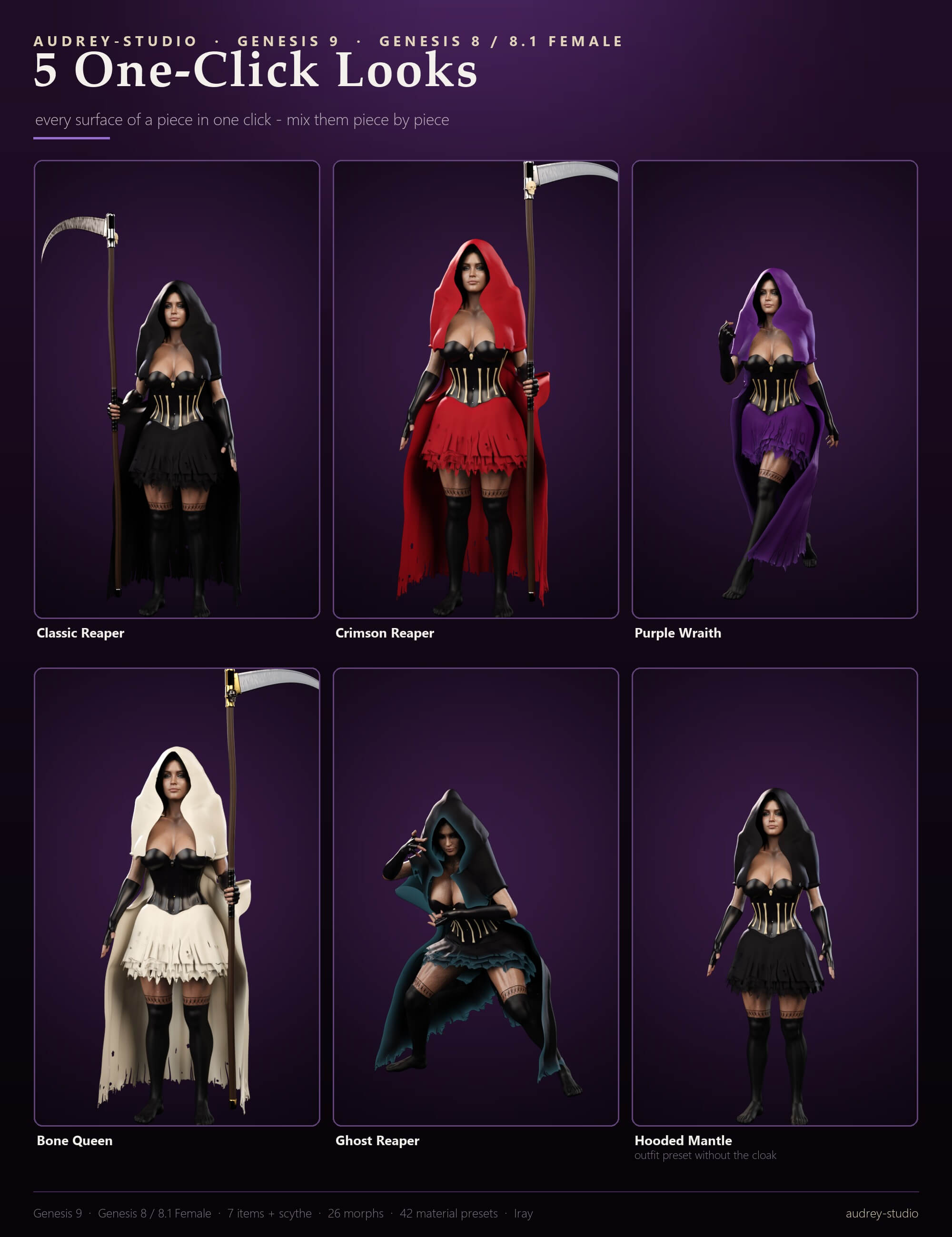 Sexy Grim Reaper Costume for Genesis 9 and Genesis 8 / 8.1 F Daz Content