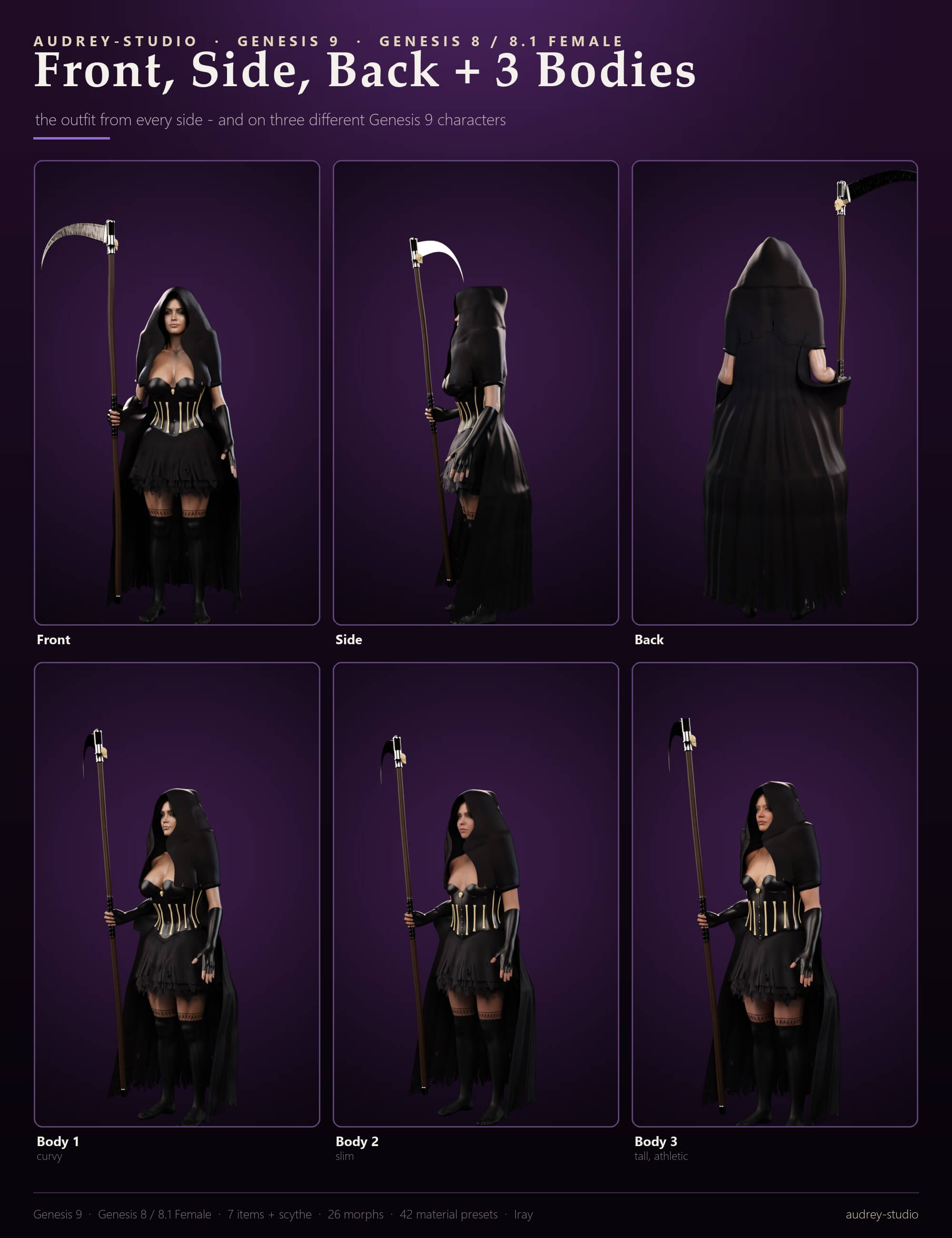 Sexy Grim Reaper Costume for Genesis 9 and Genesis 8 / 8.1 F Daz Content