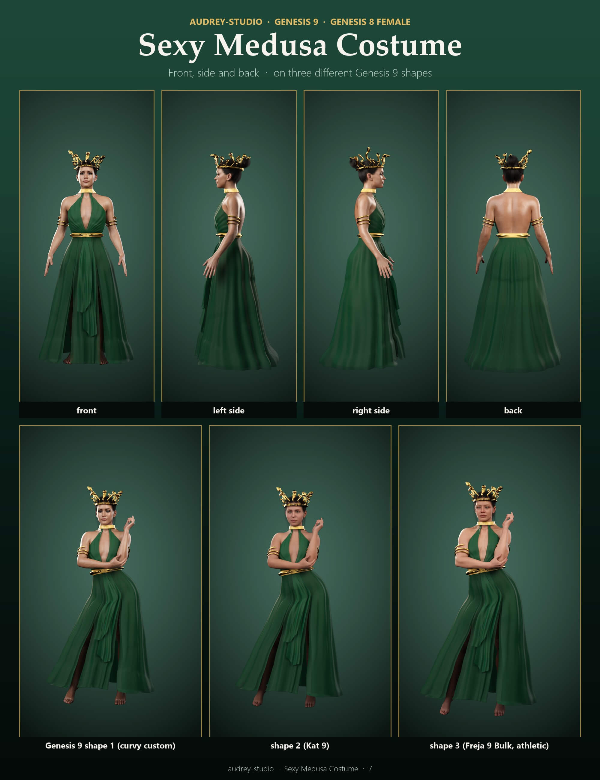 Sexy Medusa Costume with dForce Gown for G9 G8F Daz Content