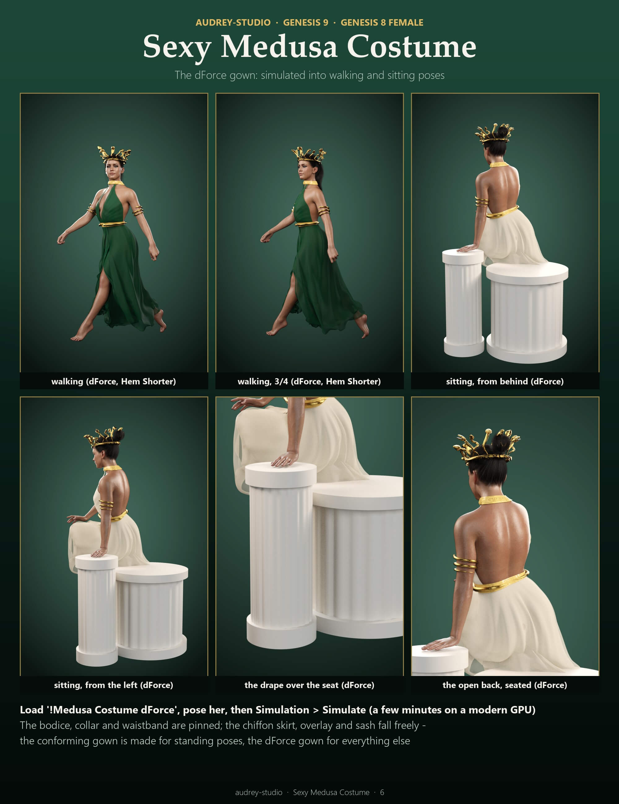 Sexy Medusa Costume with dForce Gown for G9 G8F Daz Content
