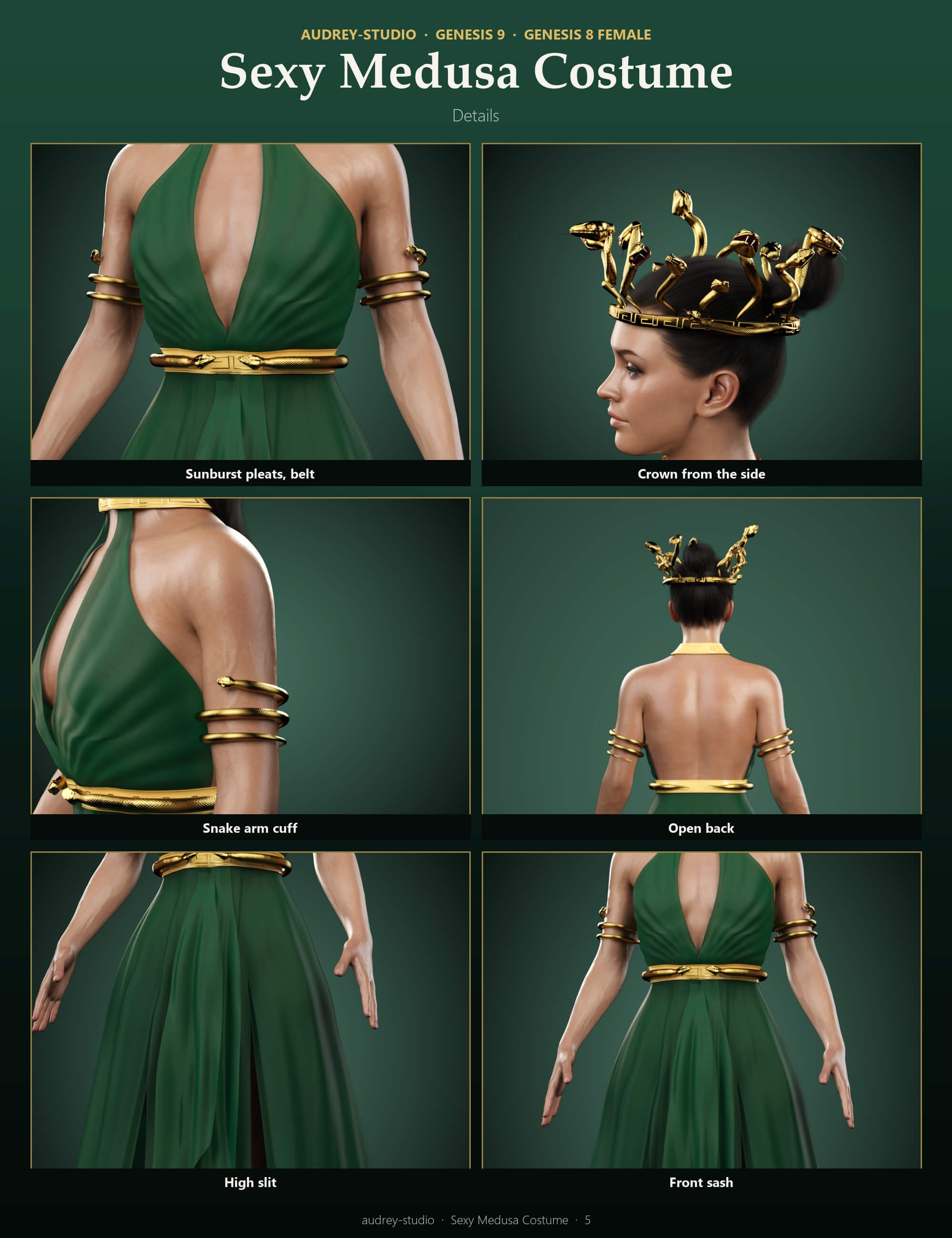 Sexy Medusa Costume with dForce Gown for G9 G8F Daz Content