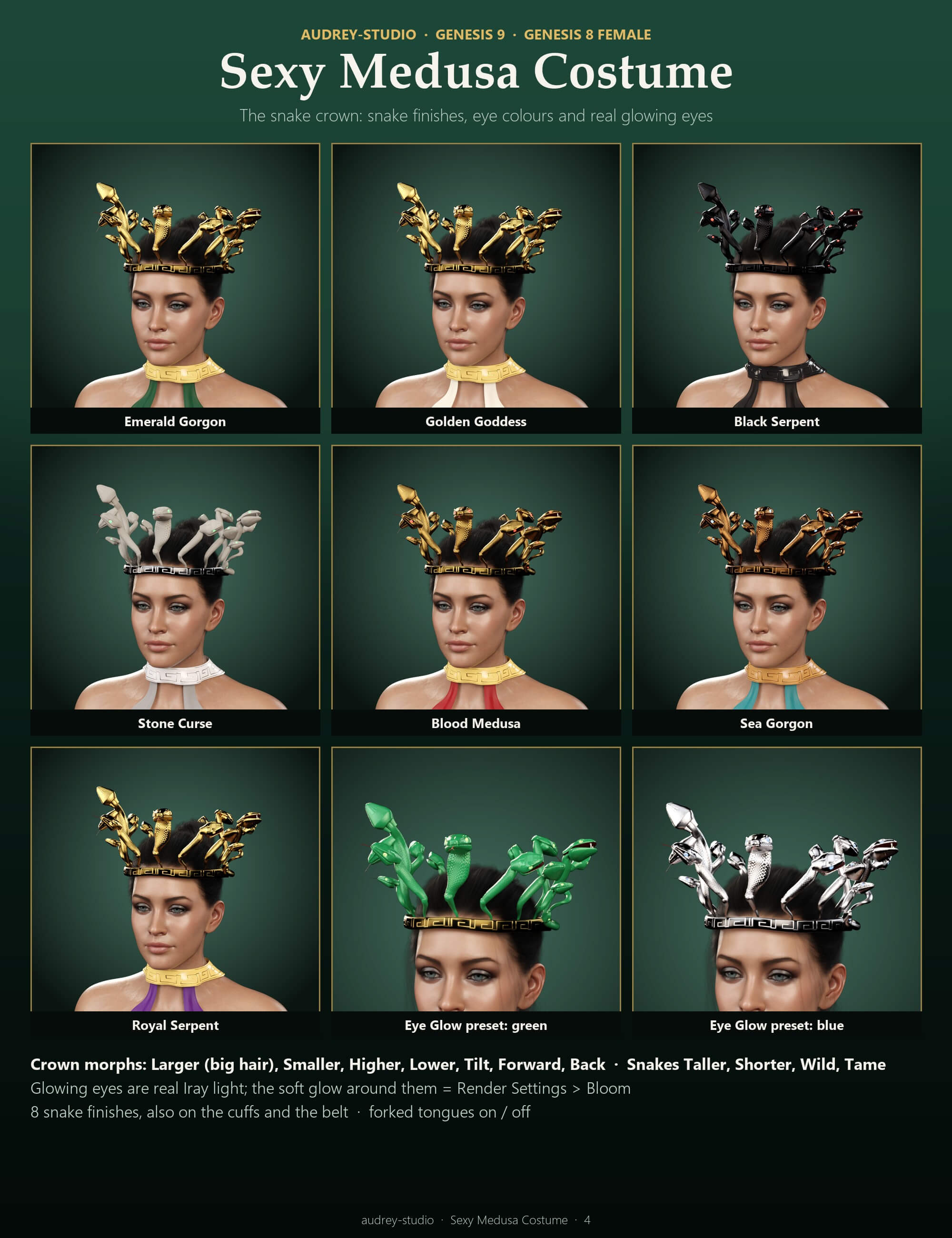 Sexy Medusa Costume with dForce Gown for G9 G8F Daz Content