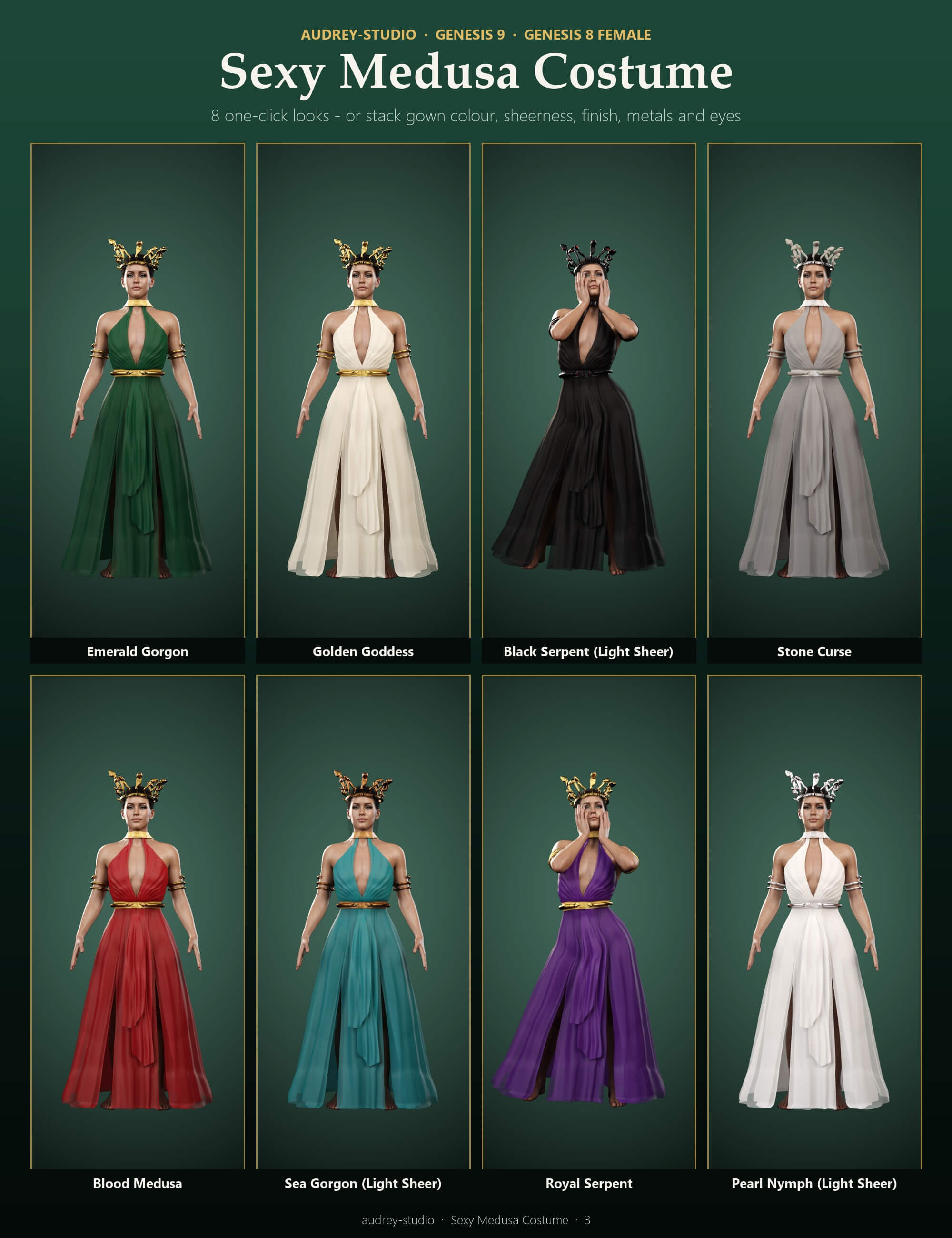 Sexy Medusa Costume with dForce Gown for G9 G8F Daz Content