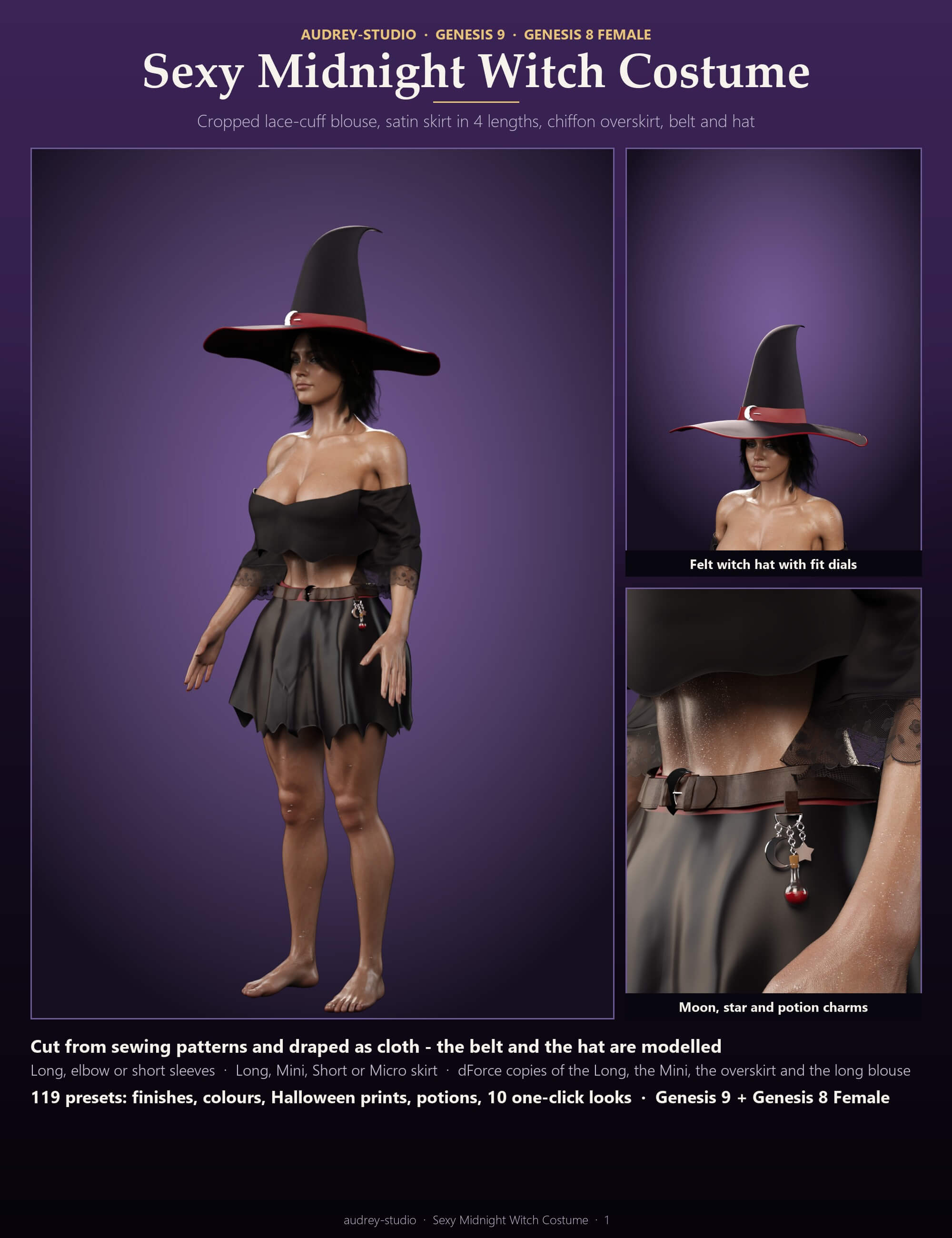 DForce - Sexy Midnight Witch Costume for G9 G8F Daz Content