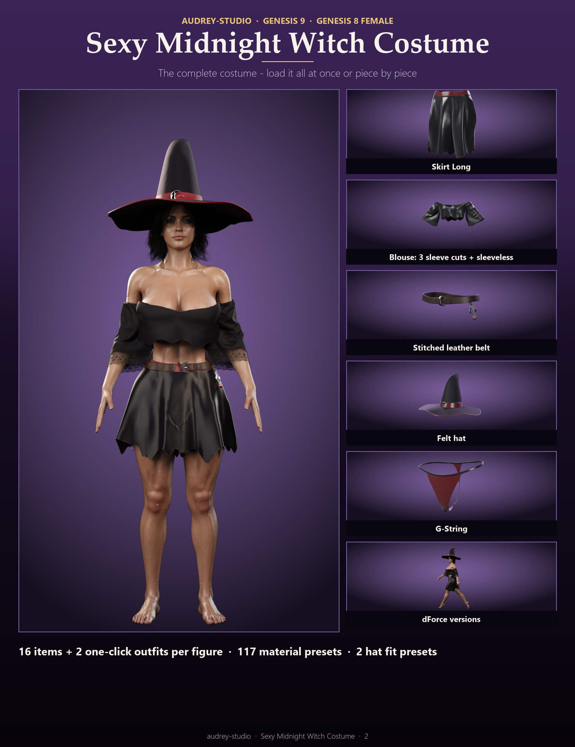 DForce - Sexy Midnight Witch Costume for G9 G8F Daz Content
