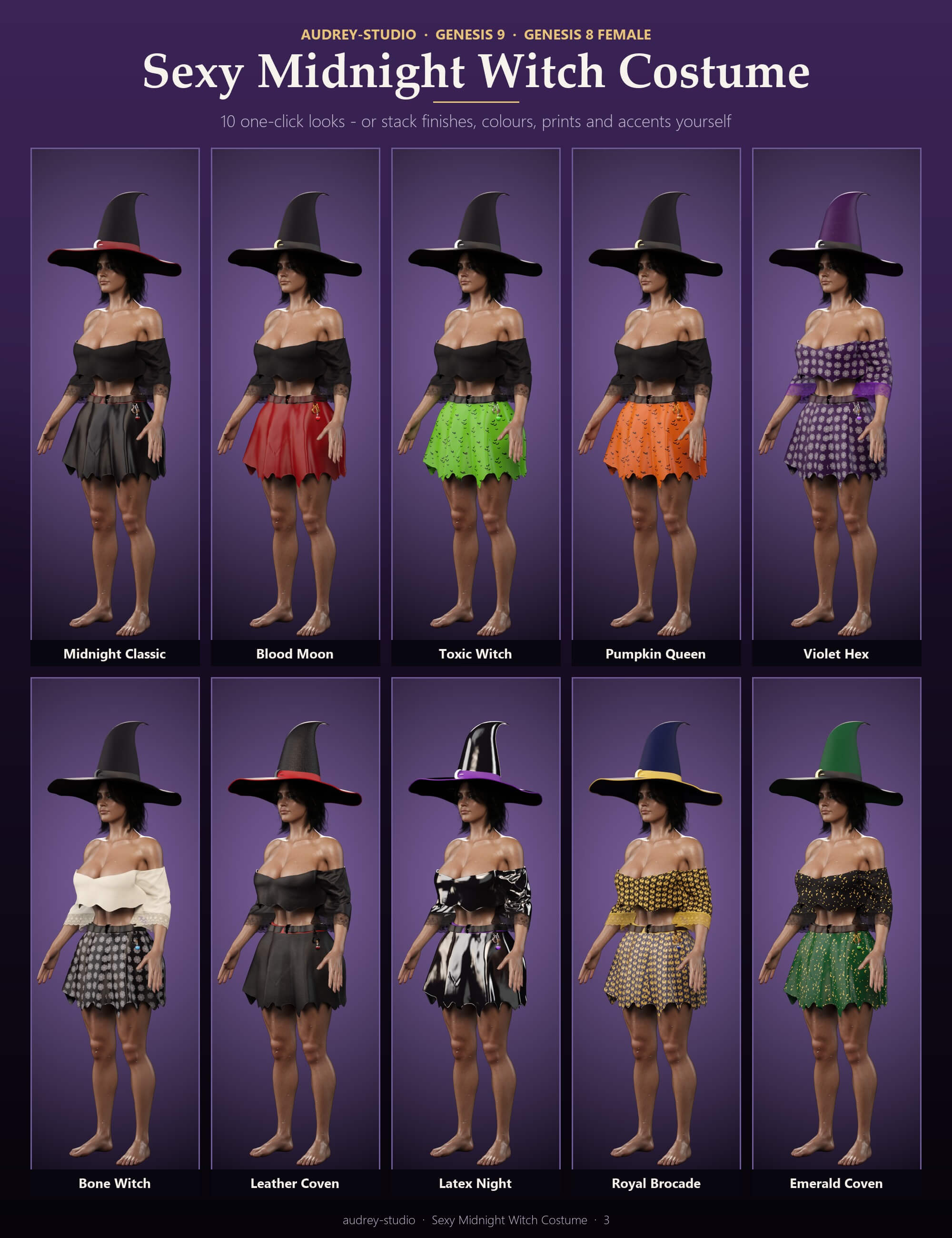 DForce - Sexy Midnight Witch Costume for G9 G8F Daz Content