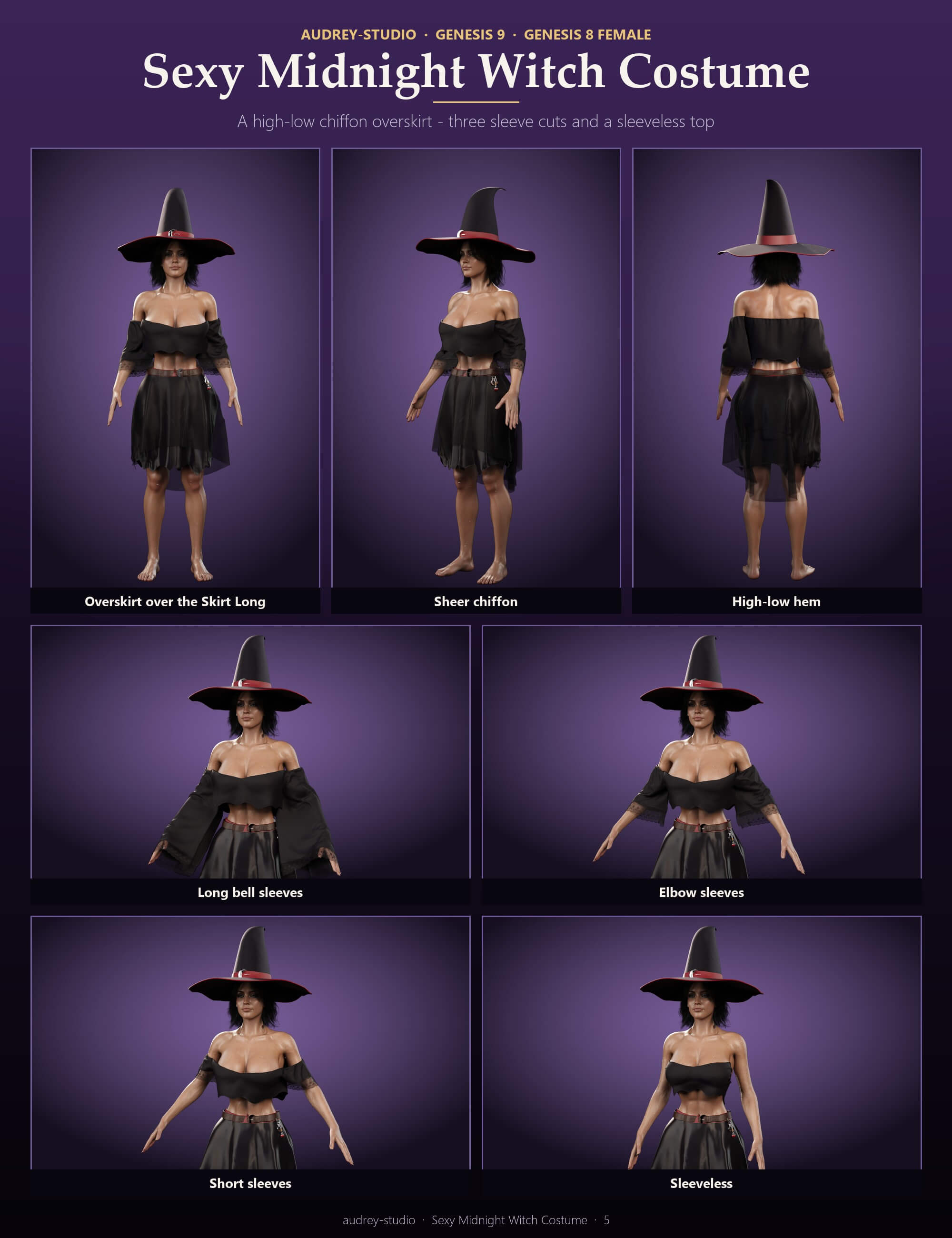 DForce - Sexy Midnight Witch Costume for G9 G8F Daz Content