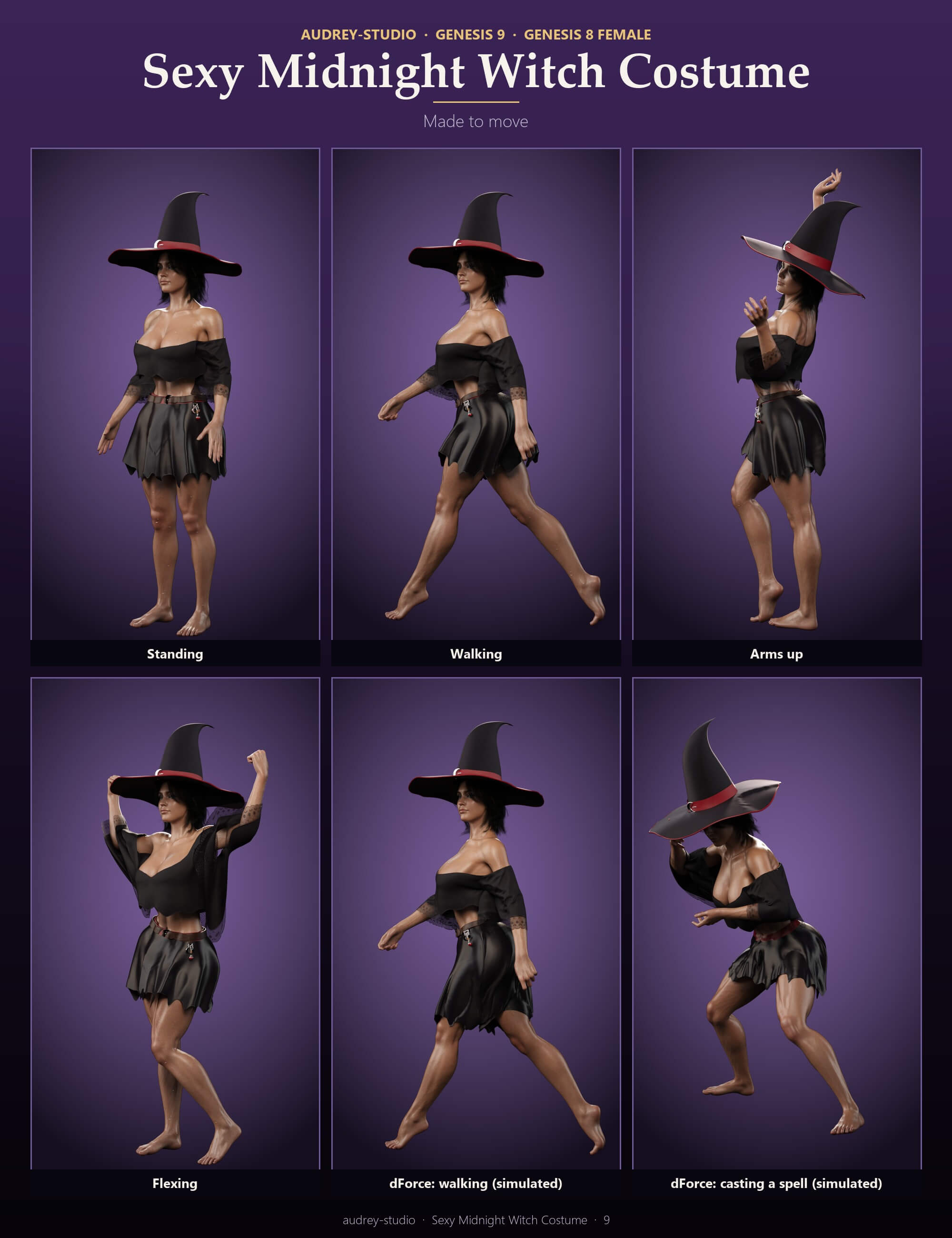 DForce - Sexy Midnight Witch Costume for G9 G8F Daz Content