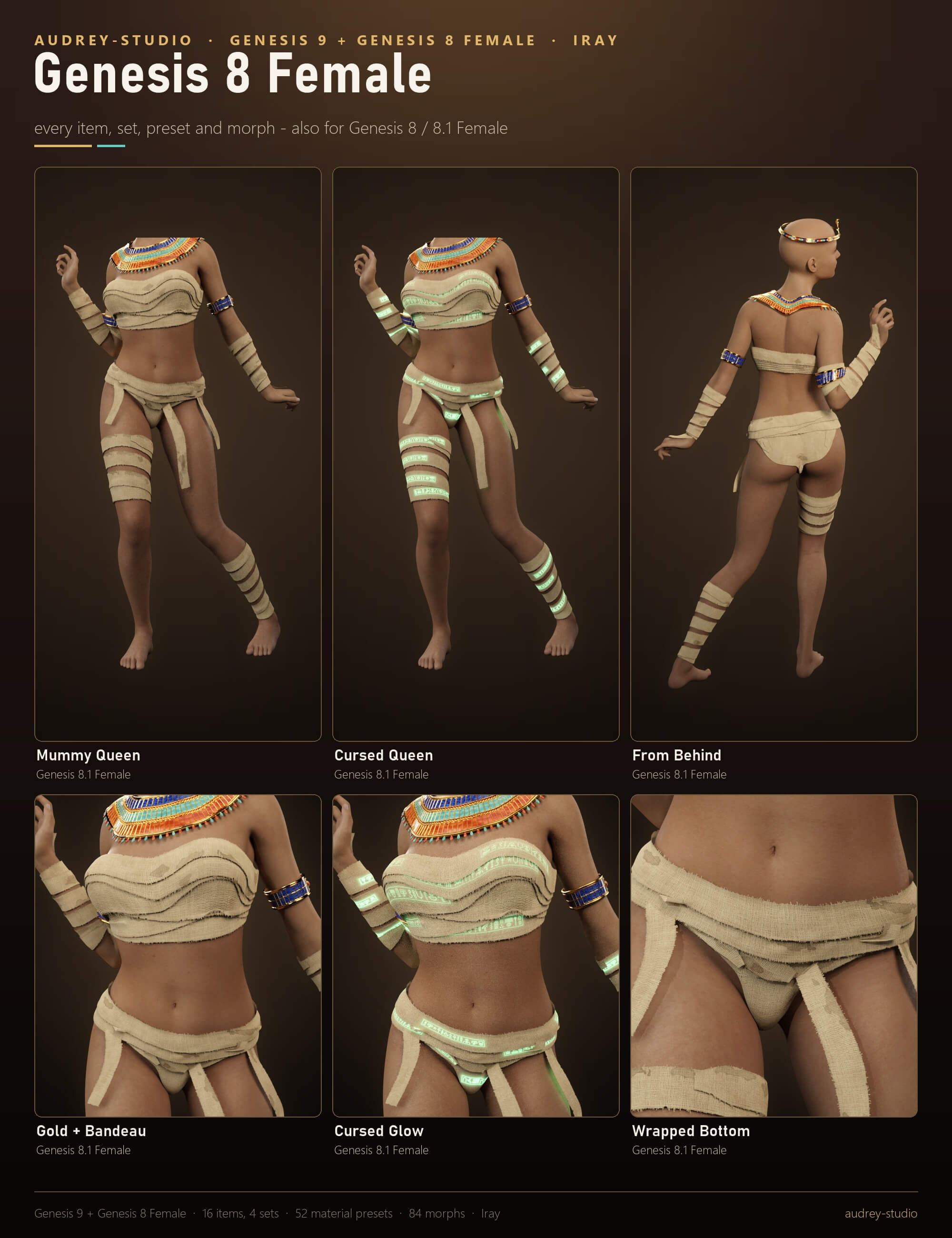 Sexy Mummy Queen Costume for Genesis 9 and Genesis 8 Female Daz Content