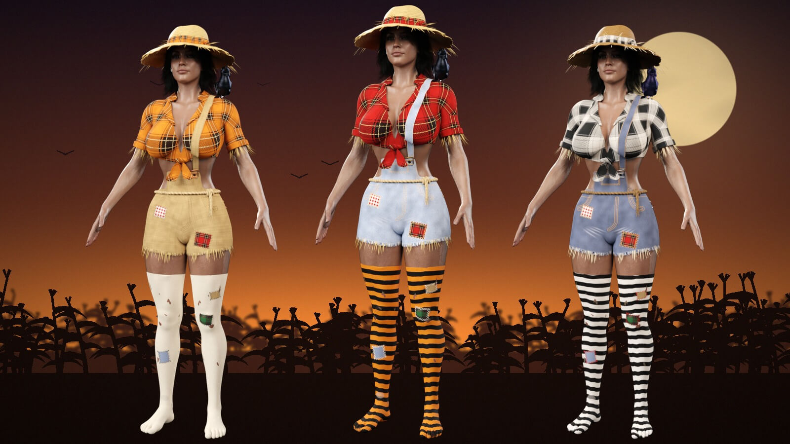 Sexy Scarecrow Costume for Genesis 9 and Genesis 8 Female Daz Content