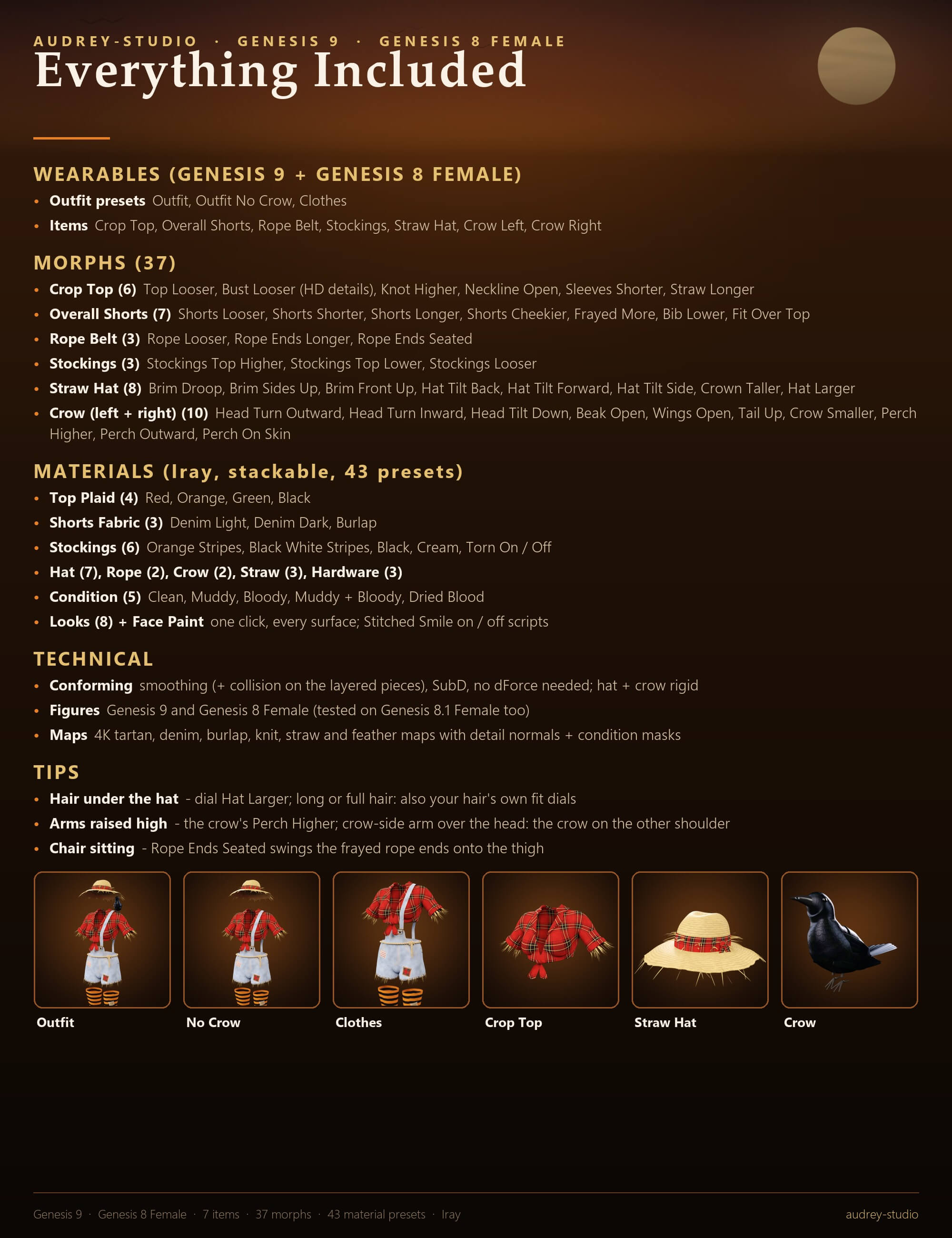 Sexy Scarecrow Costume for Genesis 9 and Genesis 8 Female Daz Content