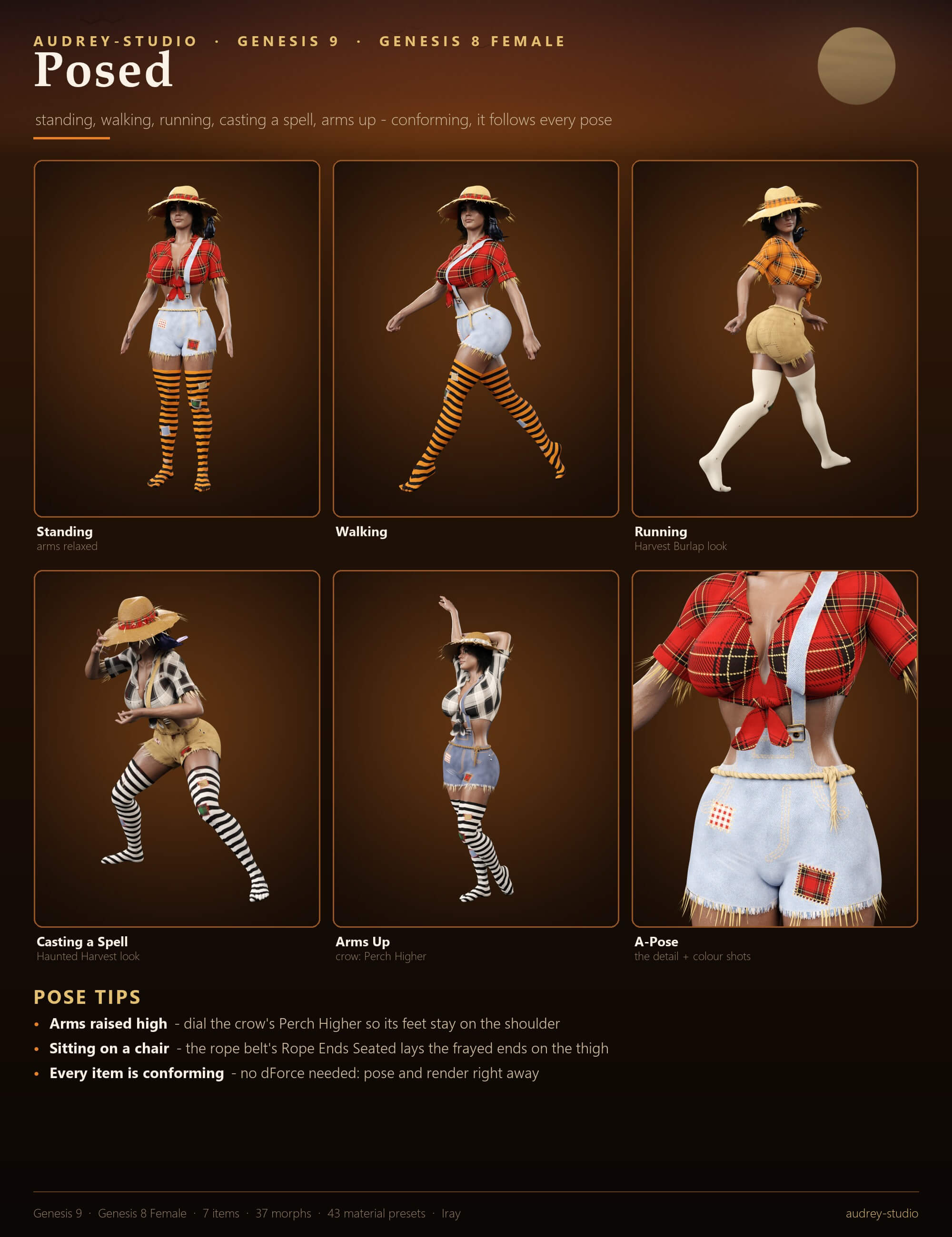 Sexy Scarecrow Costume for Genesis 9 and Genesis 8 Female Daz Content