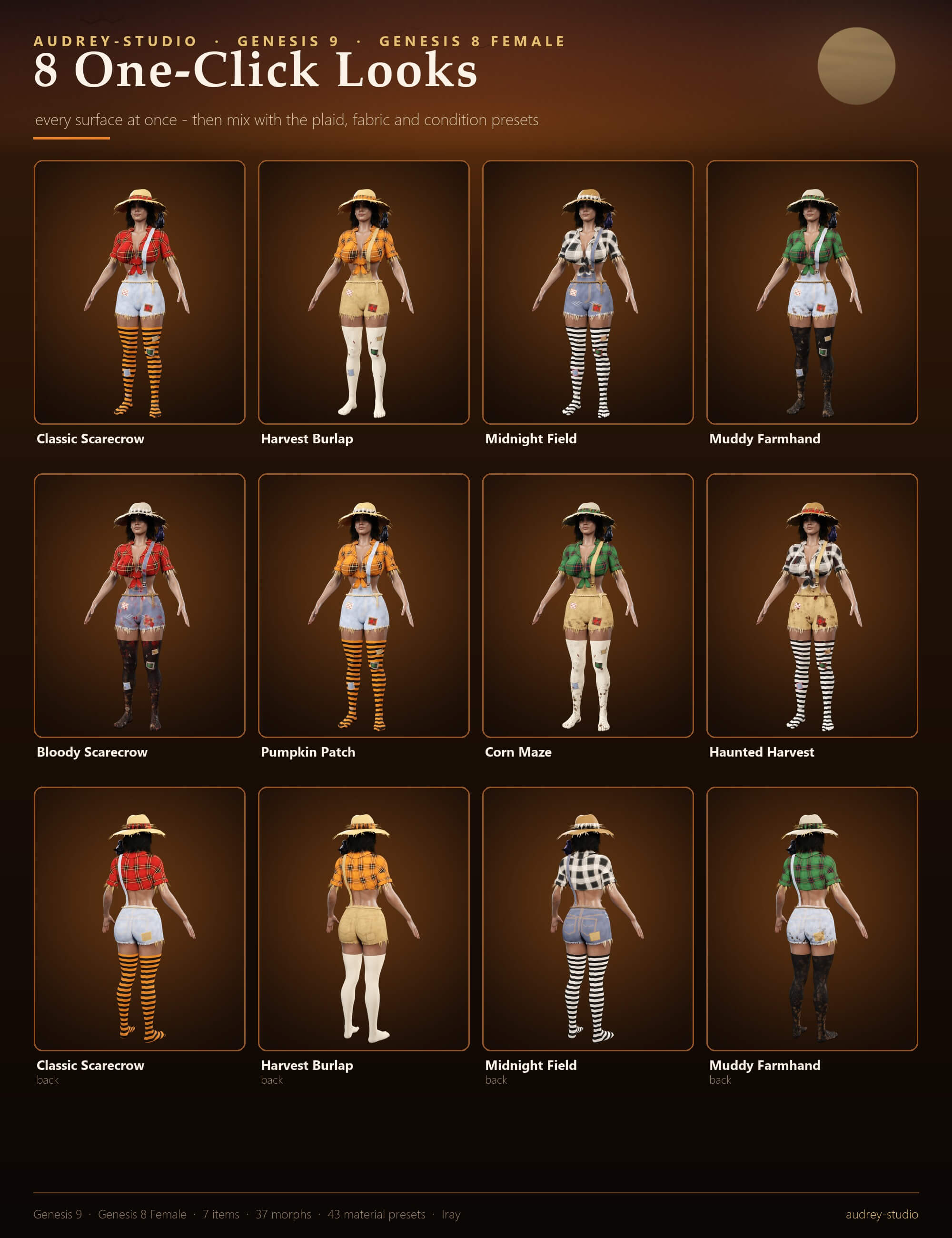 Sexy Scarecrow Costume for Genesis 9 and Genesis 8 Female Daz Content