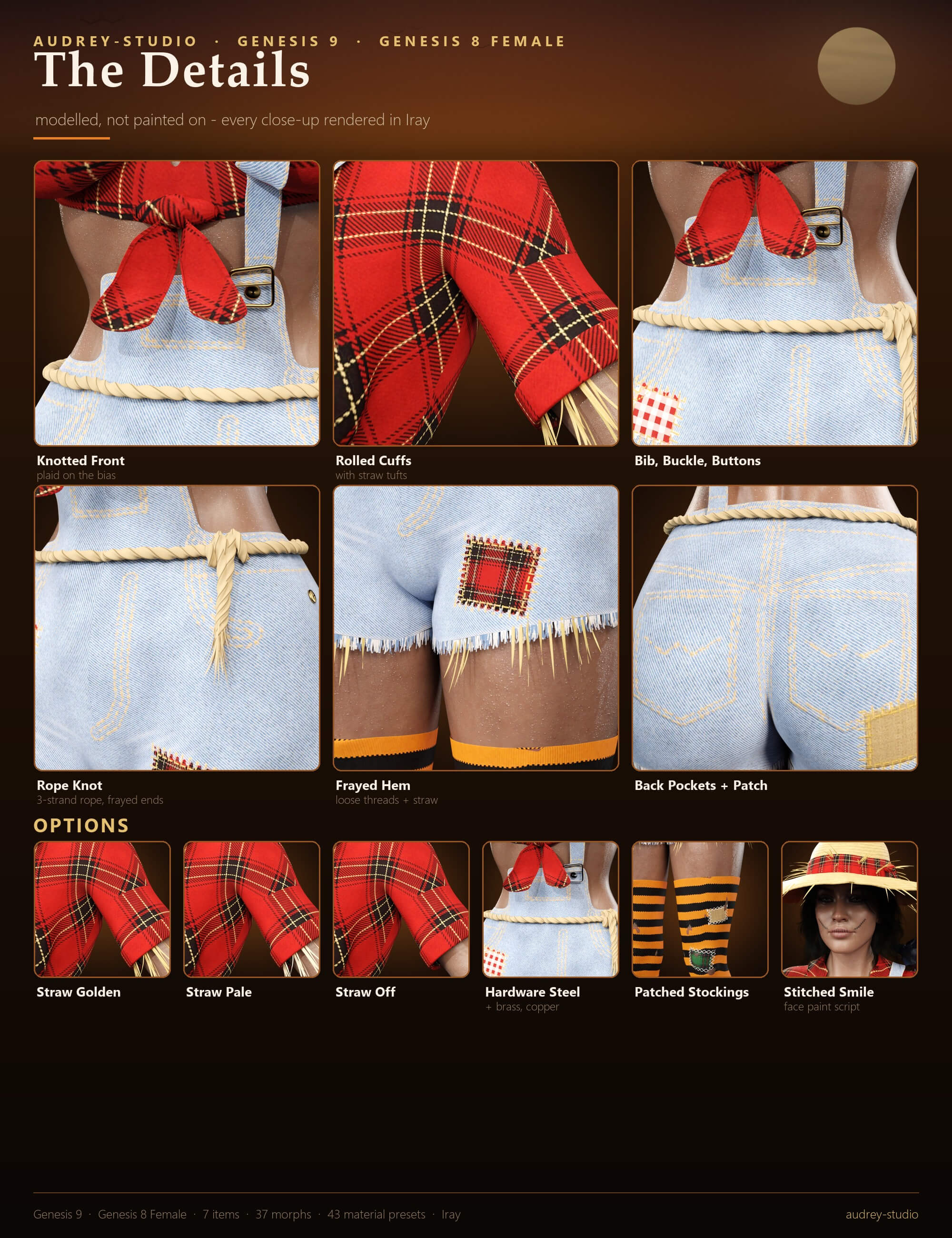 Sexy Scarecrow Costume for Genesis 9 and Genesis 8 Female Daz Content