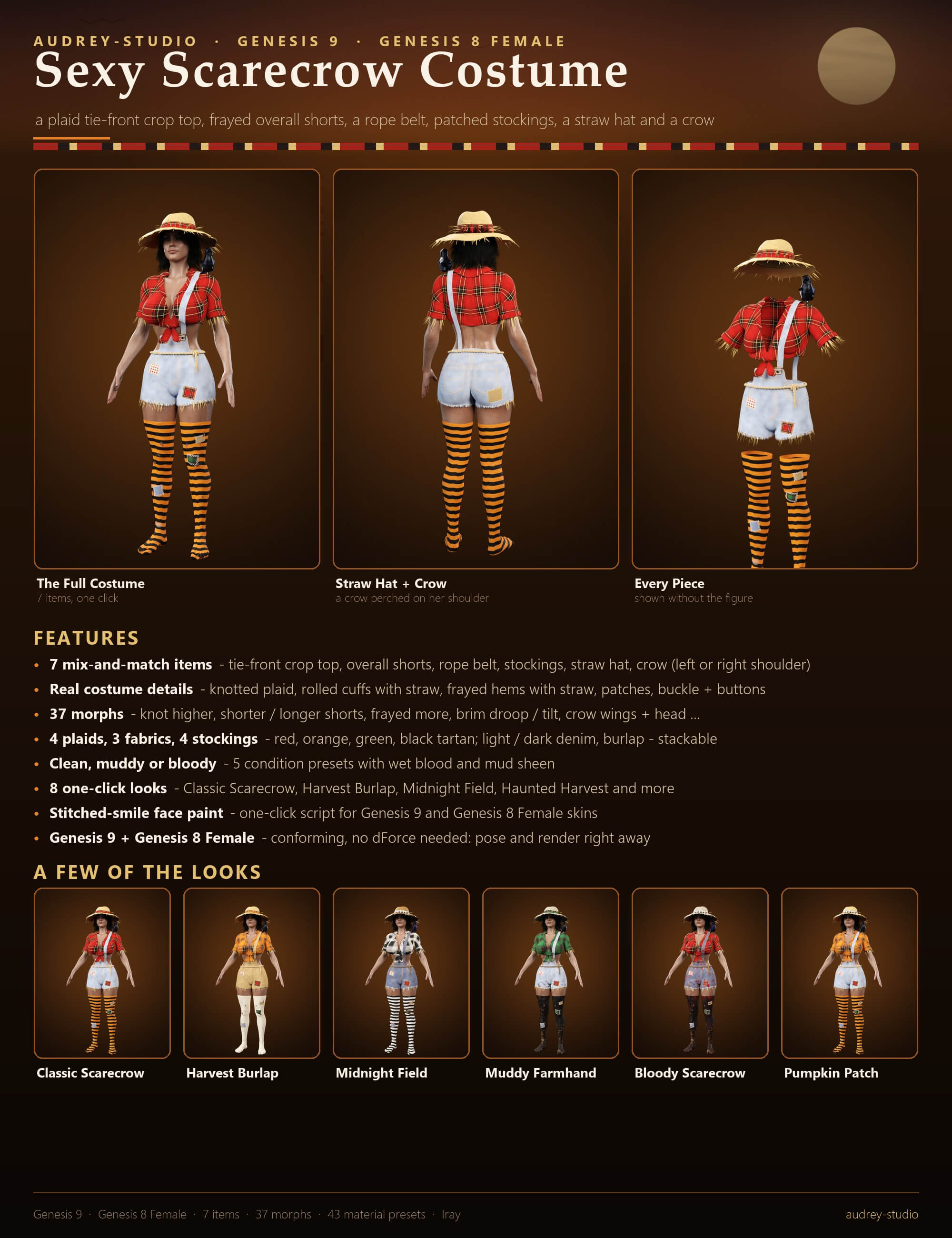 Sexy Scarecrow Costume for Genesis 9 and Genesis 8 Female Daz Content