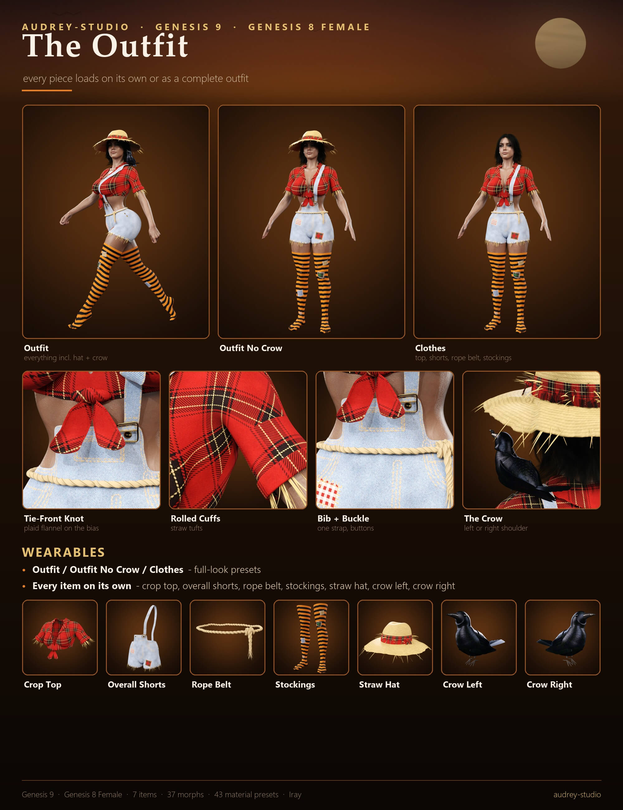 Sexy Scarecrow Costume for Genesis 9 and Genesis 8 Female Daz Content