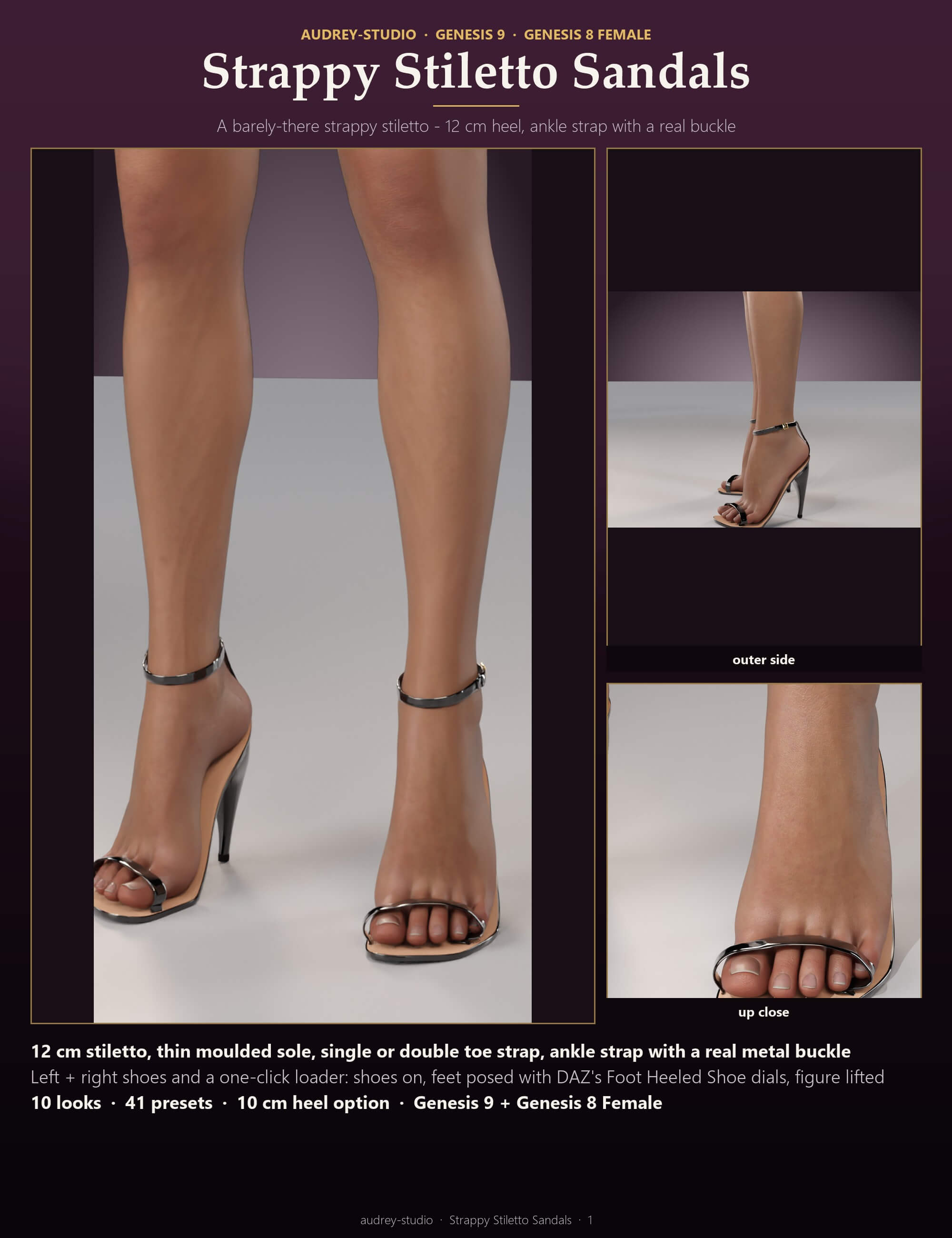 Strappy Stiletto Sandals for Genesis 9 and Genesis 8 Female Daz Content