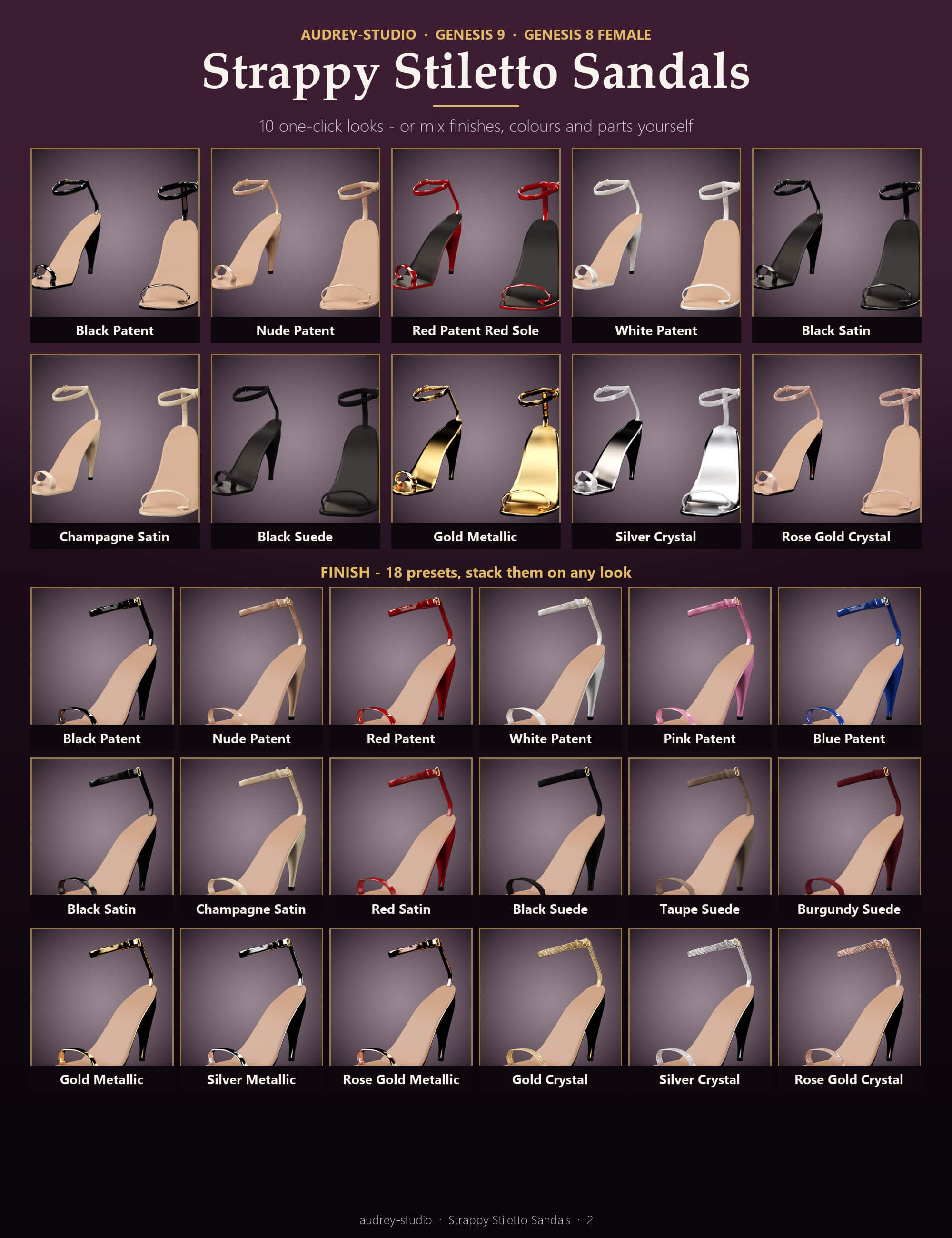 Strappy Stiletto Sandals for Genesis 9 and Genesis 8 Female Daz Content