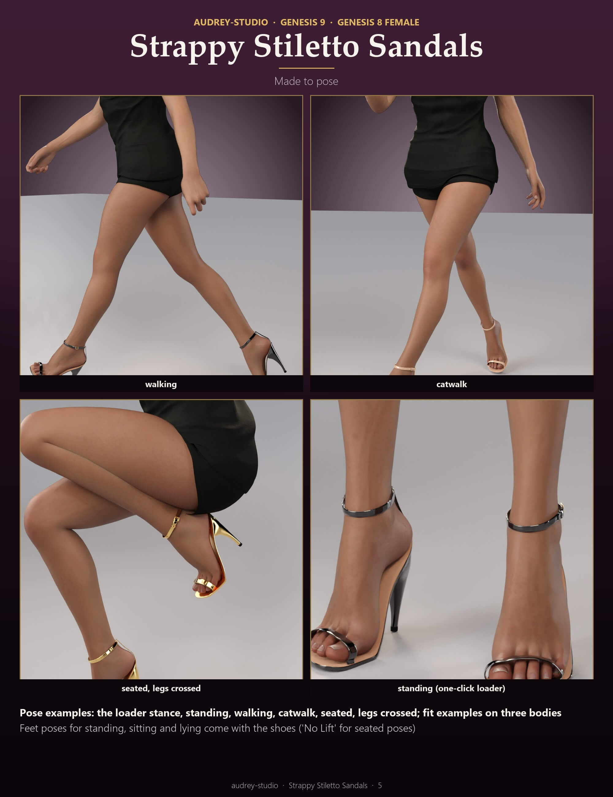 Strappy Stiletto Sandals for Genesis 9 and Genesis 8 Female Daz Content