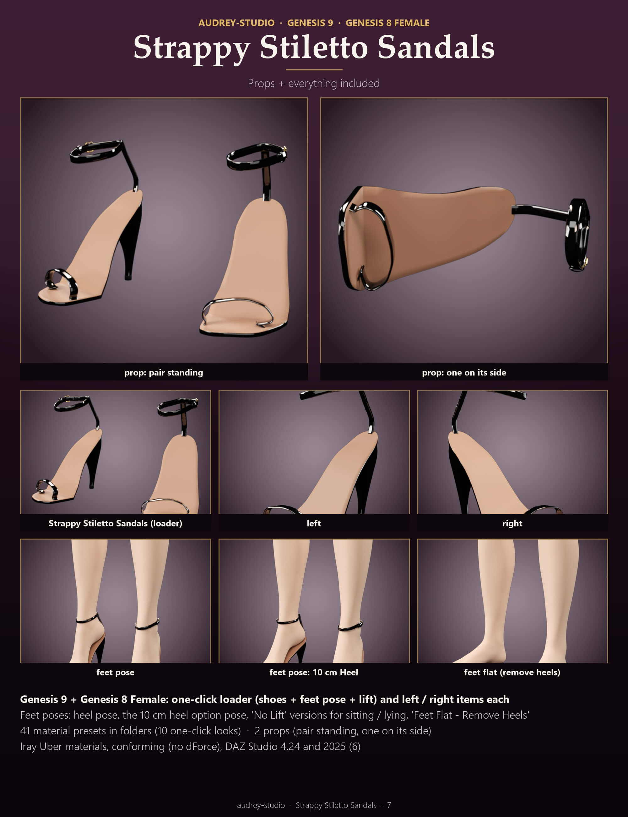Strappy Stiletto Sandals for Genesis 9 and Genesis 8 Female Daz Content
