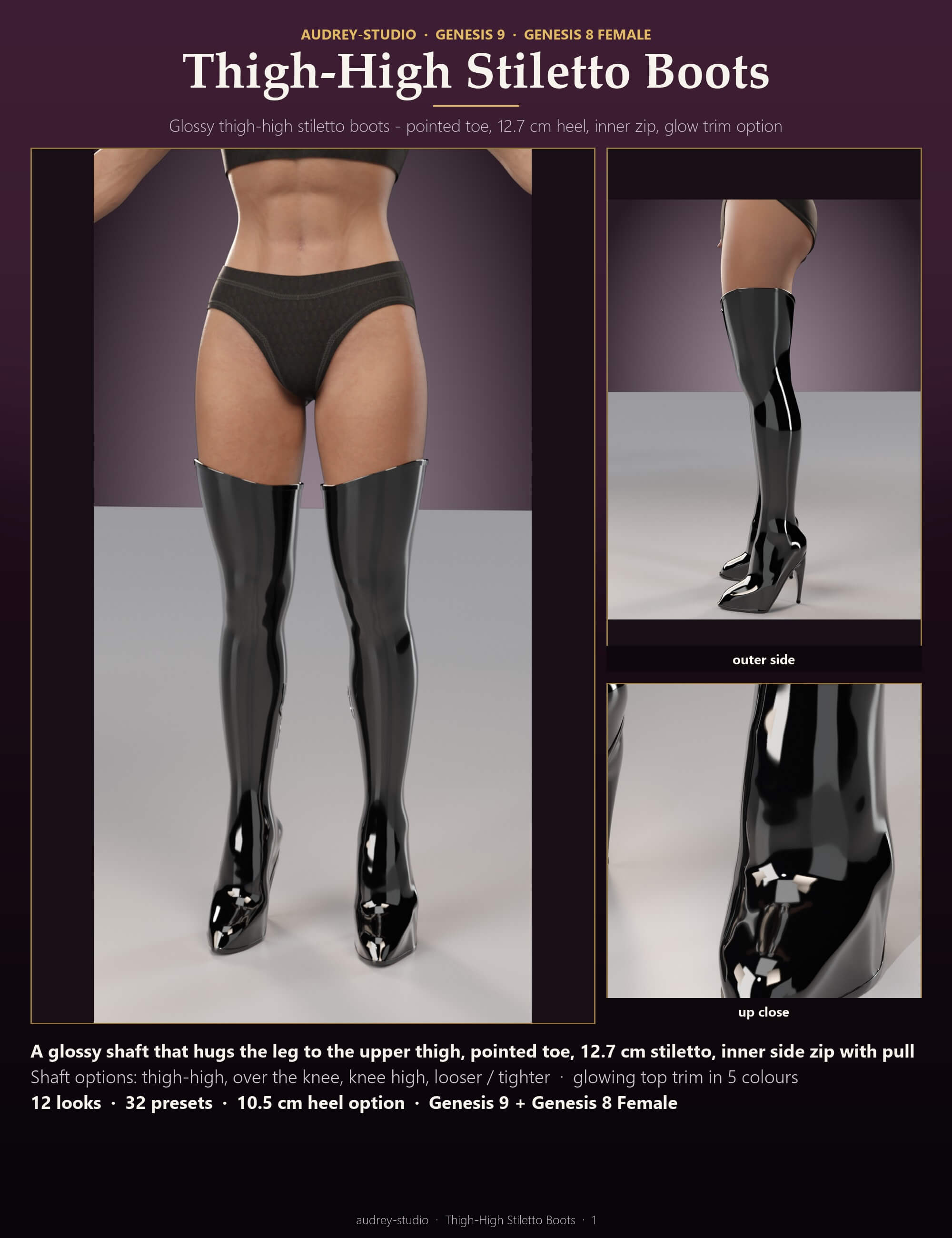 Thigh-High Stiletto Boots for Genesis 9 and Genesis 8 Female Daz Content