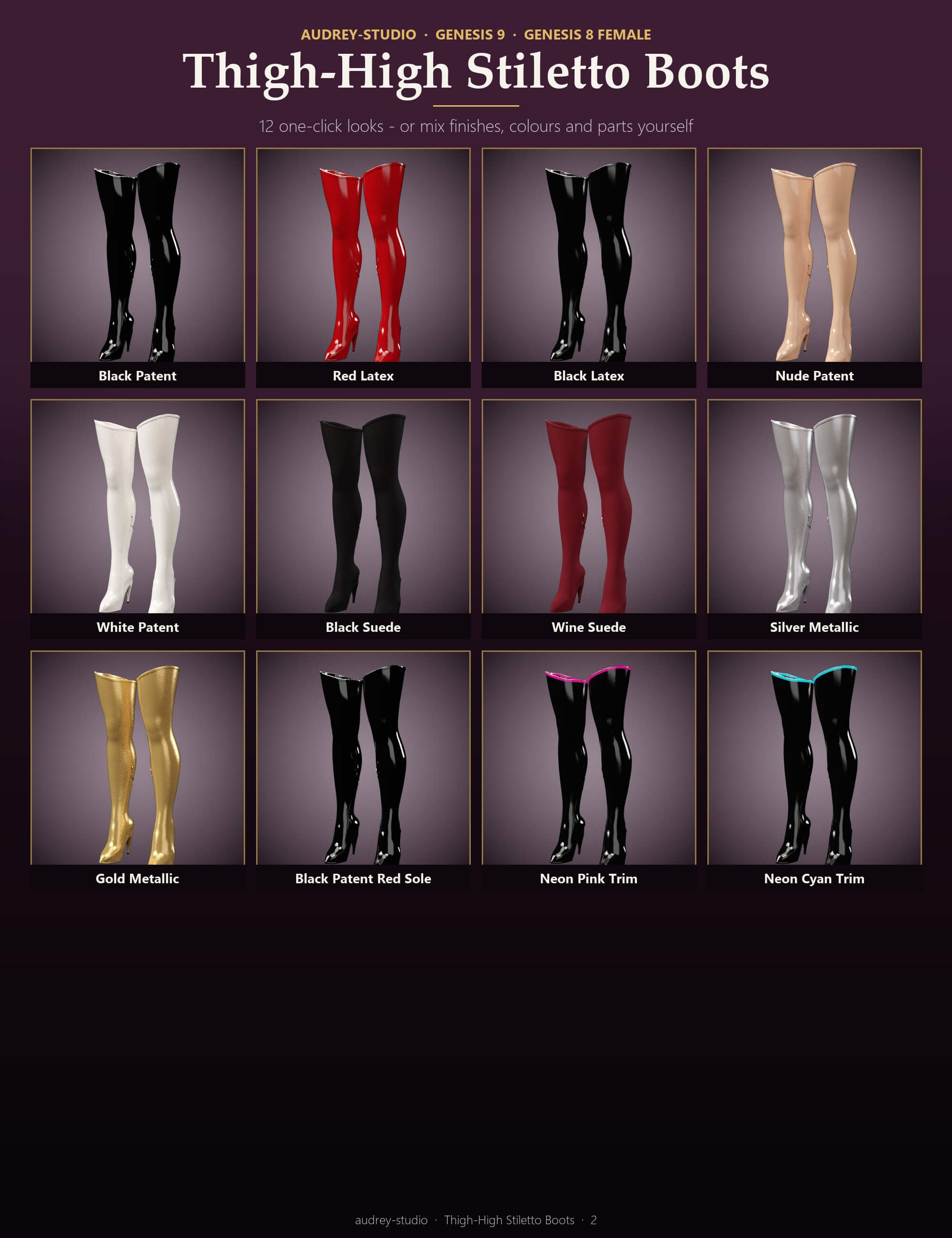 Thigh-High Stiletto Boots for Genesis 9 and Genesis 8 Female Daz Content