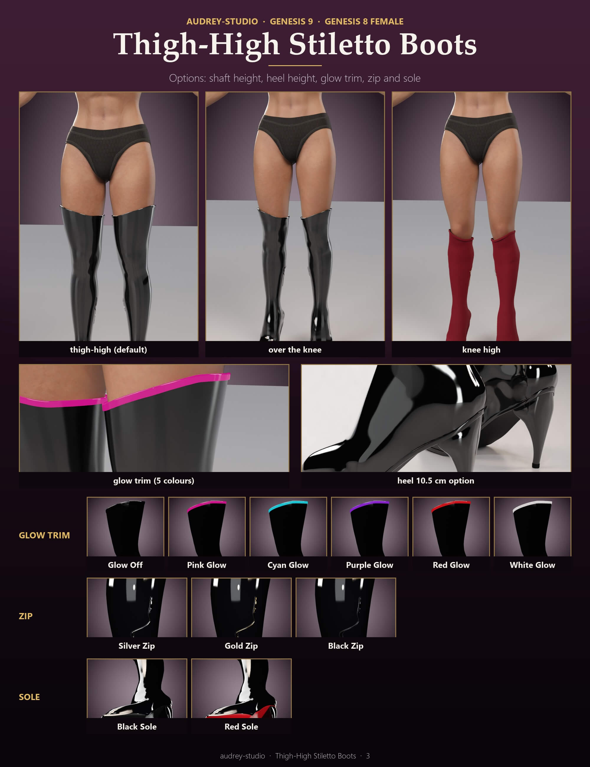 Thigh-High Stiletto Boots for Genesis 9 and Genesis 8 Female Daz Content