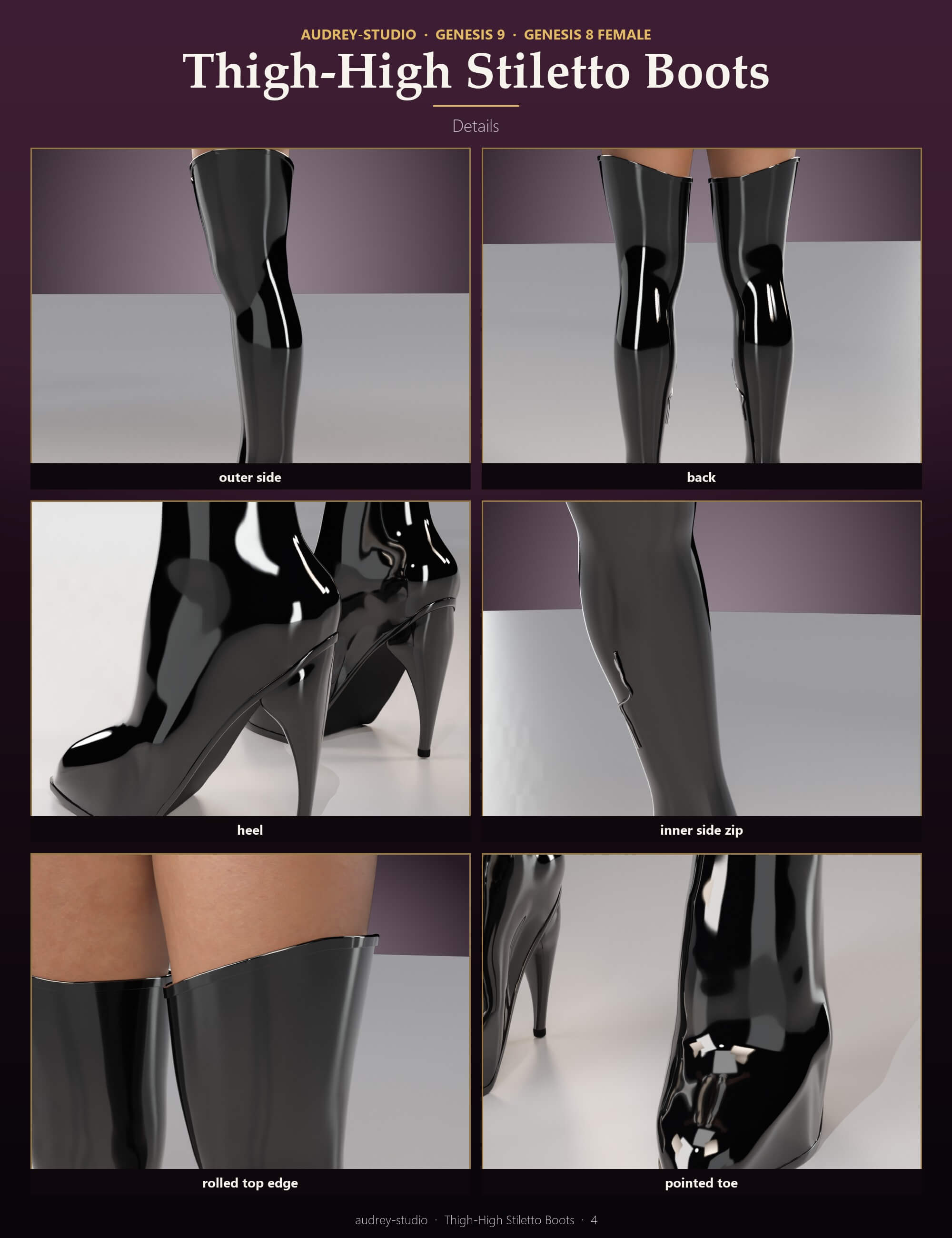 Thigh-High Stiletto Boots for Genesis 9 and Genesis 8 Female Daz Content