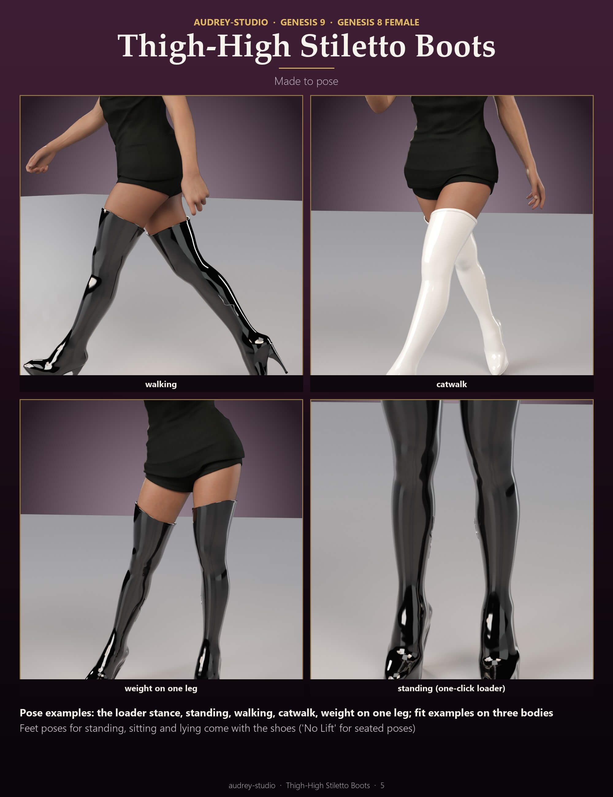 Thigh-High Stiletto Boots for Genesis 9 and Genesis 8 Female Daz Content