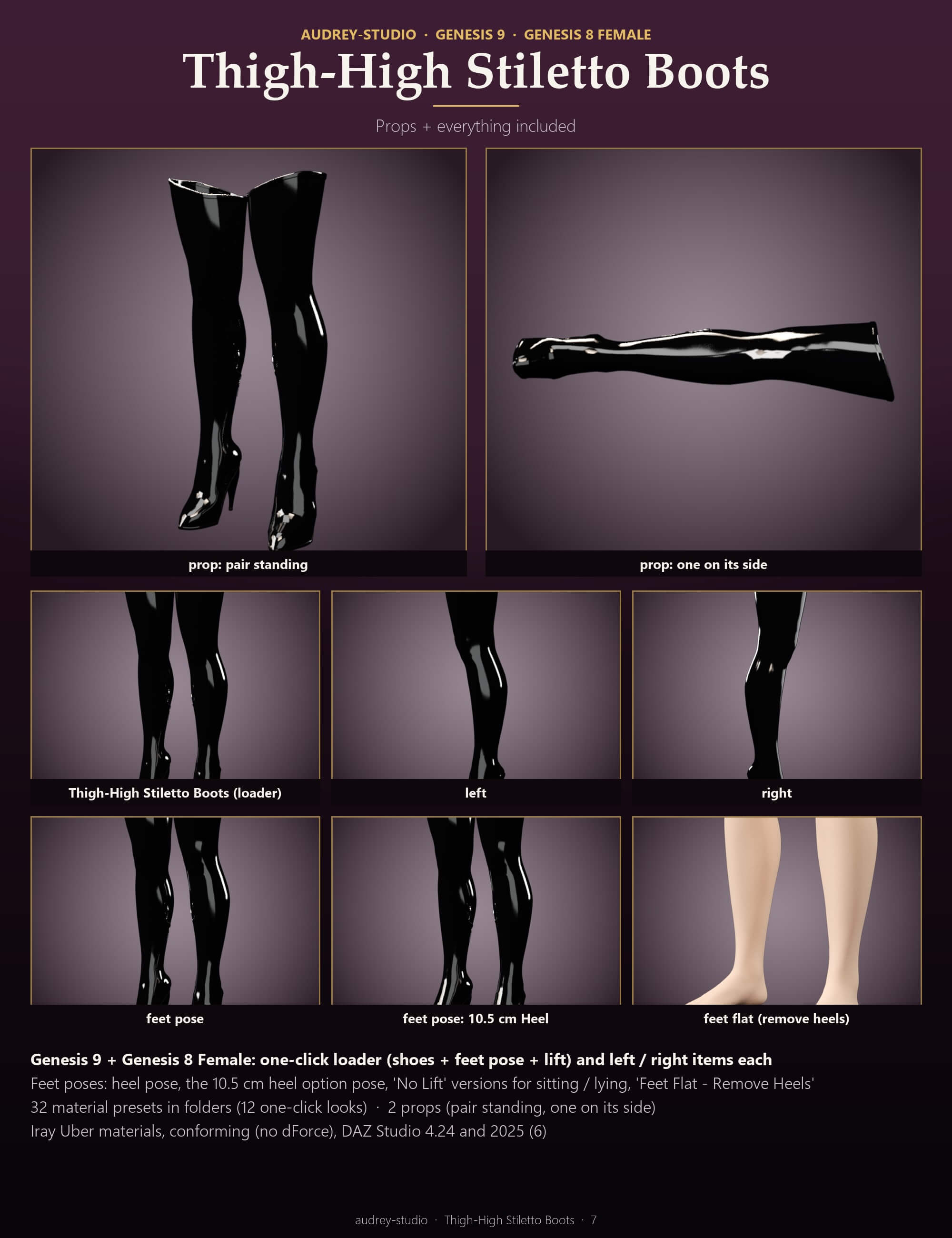 Thigh-High Stiletto Boots for Genesis 9 and Genesis 8 Female Daz Content