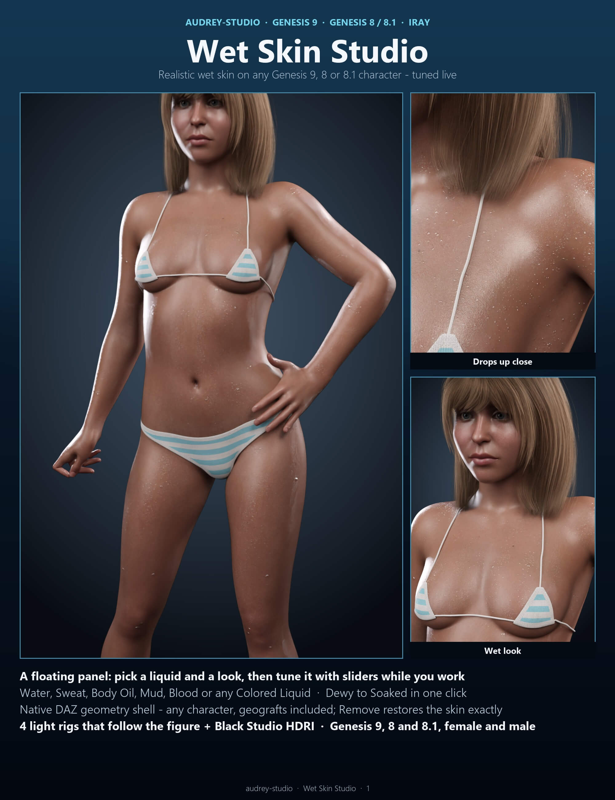 Wet Skin Studio for Genesis 9 8 and 8.1 Daz Content