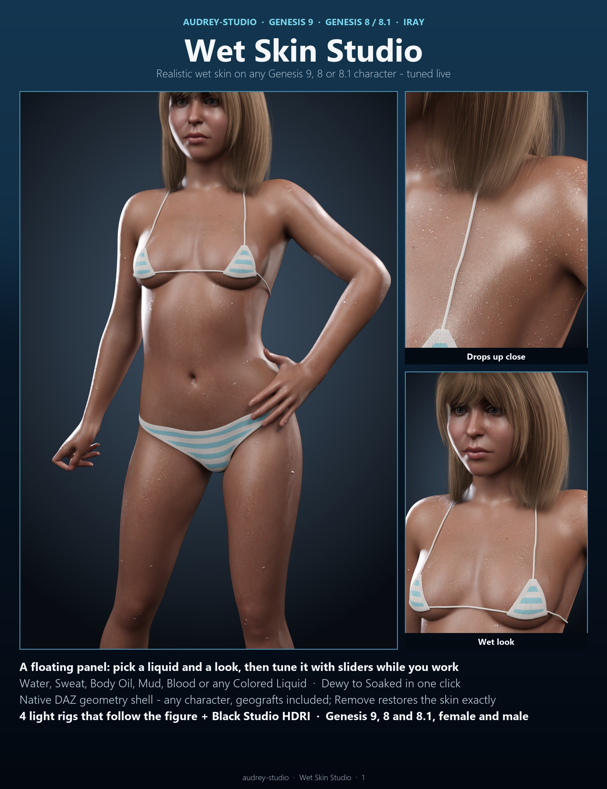 Wet Skin Studio for Genesis 9 8 and 8.1 Daz Content
