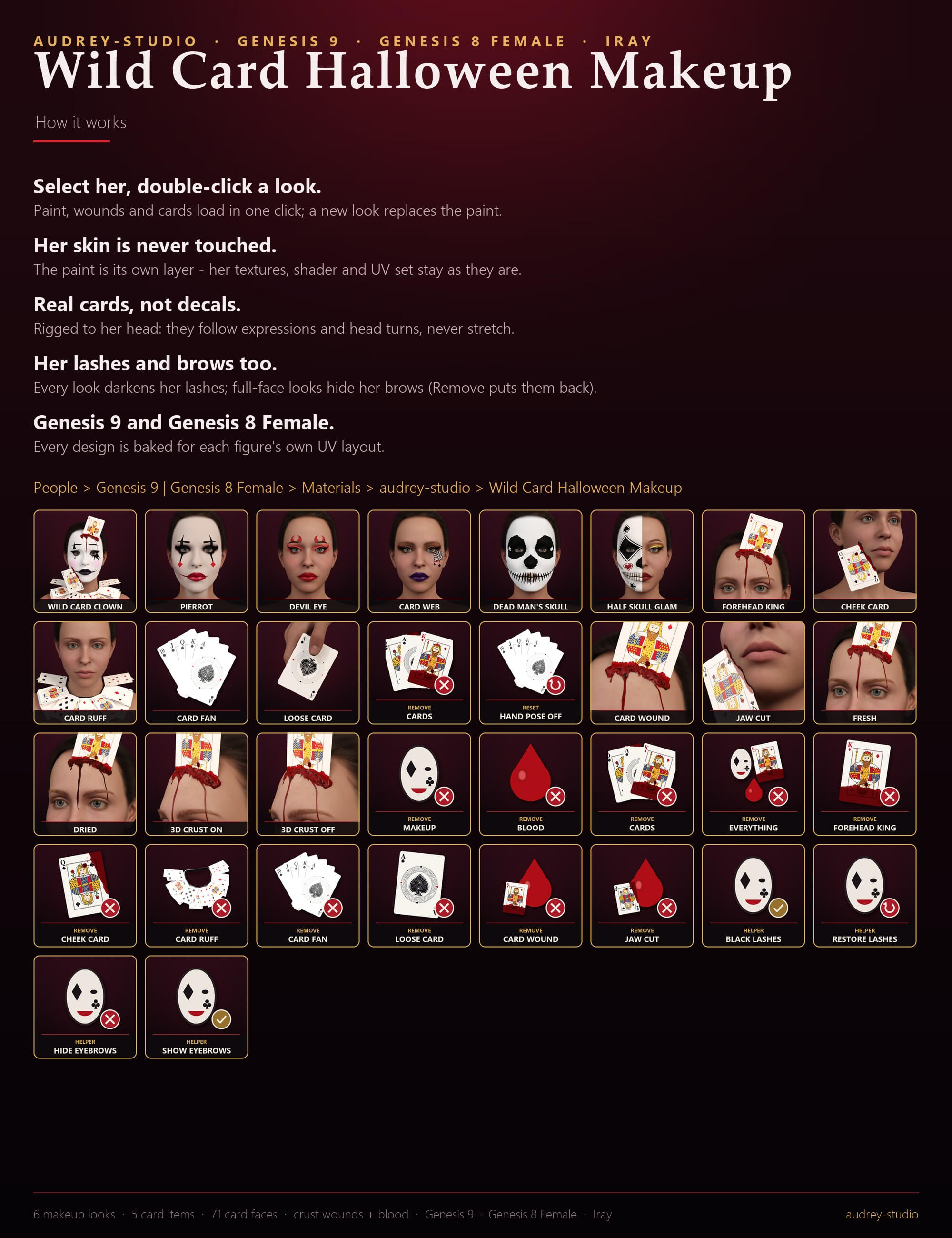 Wild Card Halloween Makeup Blood and Cards for G9 G8F Daz Content