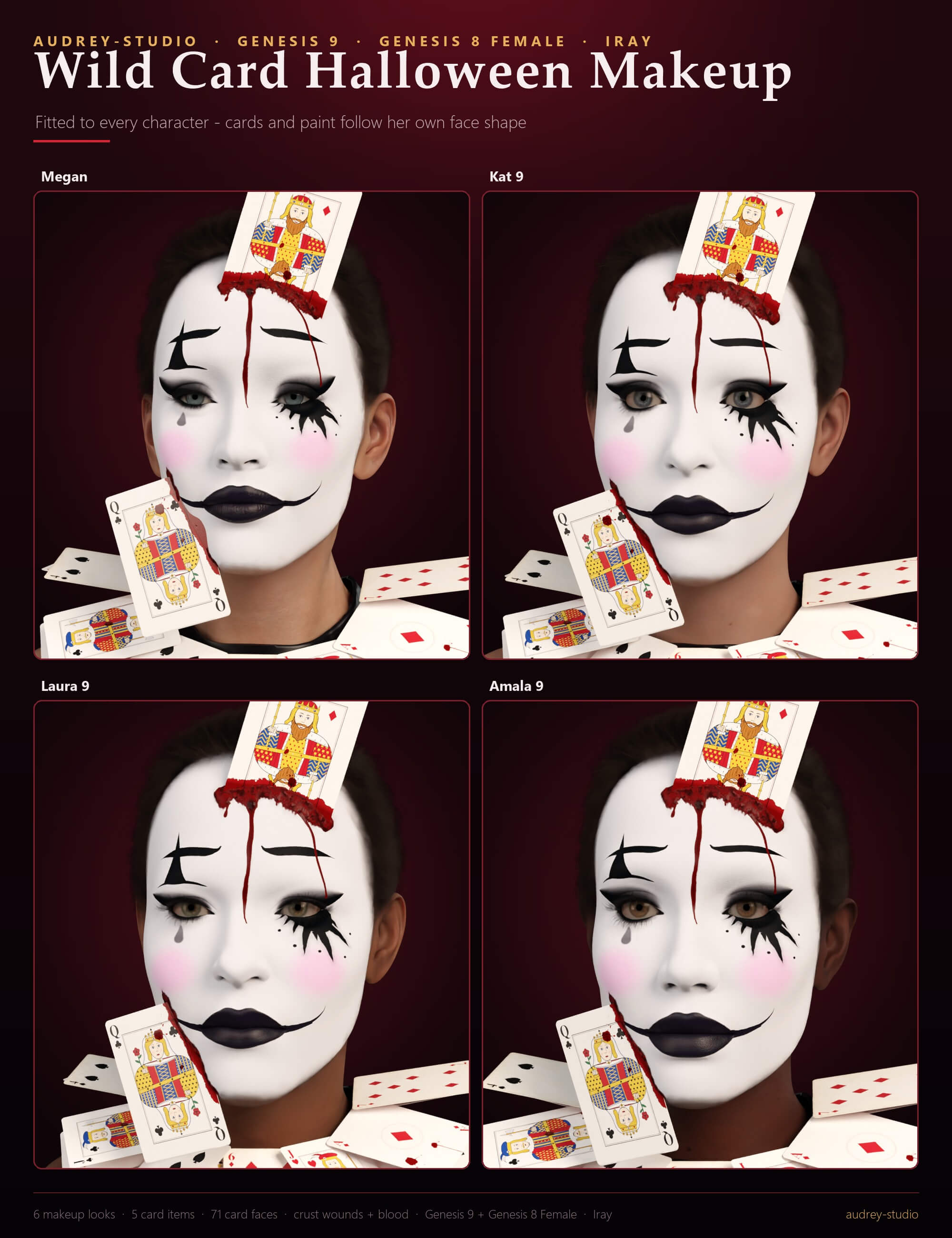 Wild Card Halloween Makeup Blood and Cards for G9 G8F Daz Content