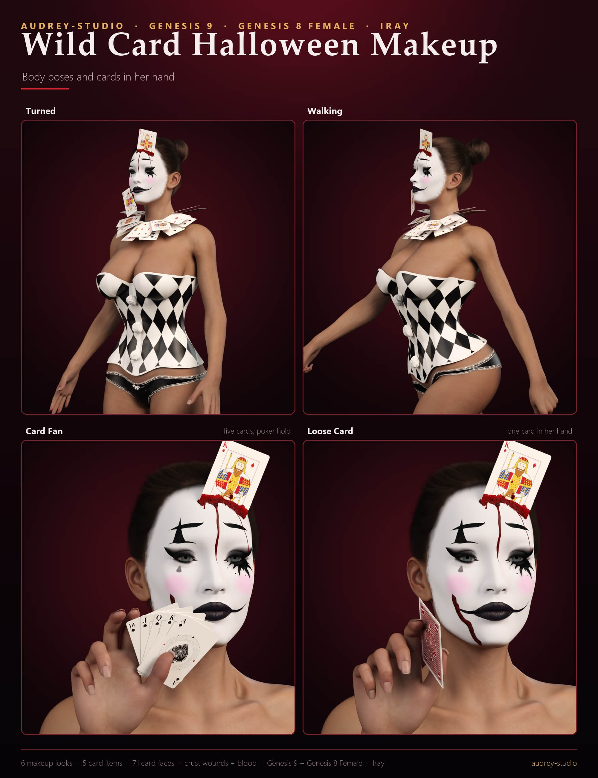Wild Card Halloween Makeup Blood and Cards for G9 G8F Daz Content