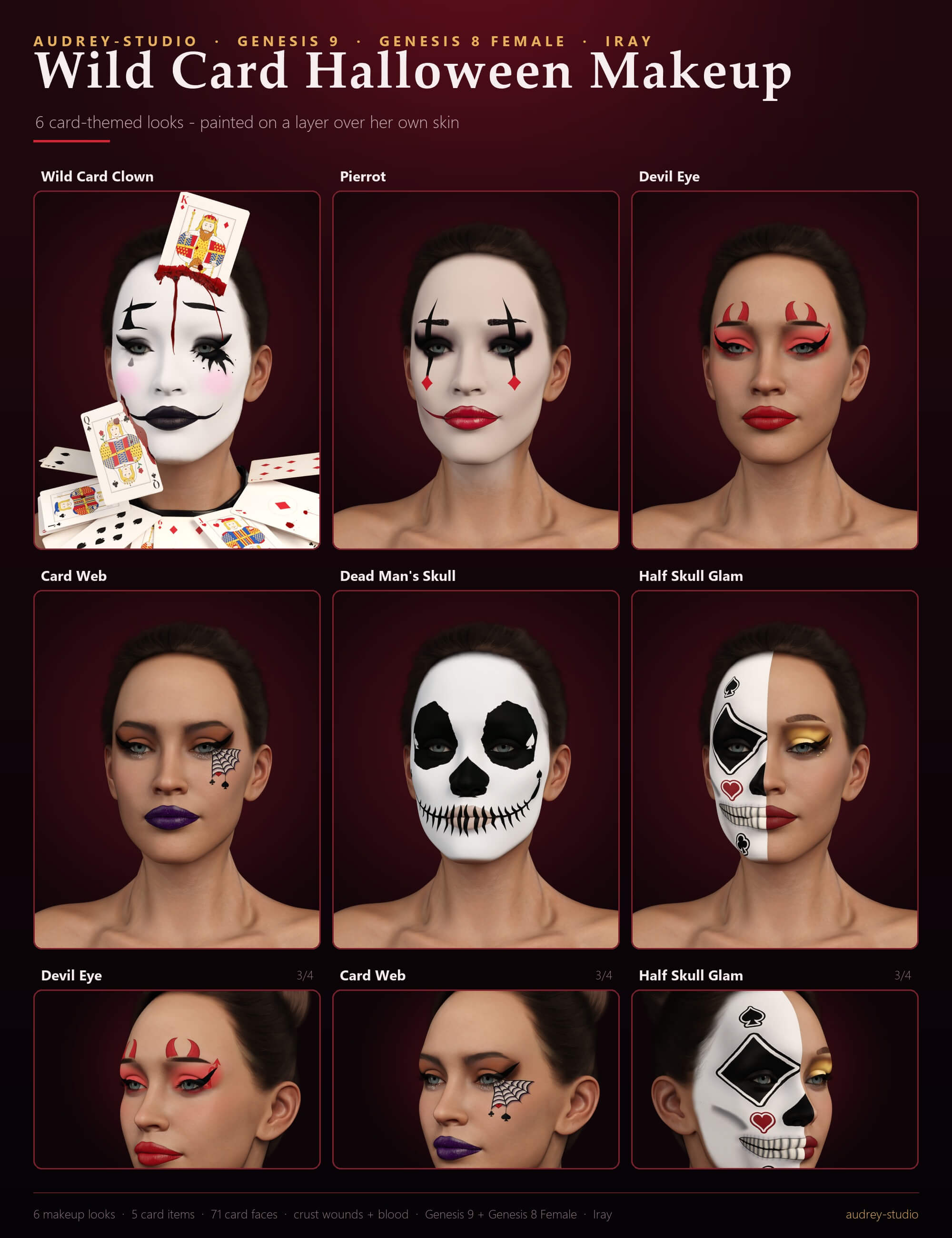 Wild Card Halloween Makeup Blood and Cards for G9 G8F Daz Content