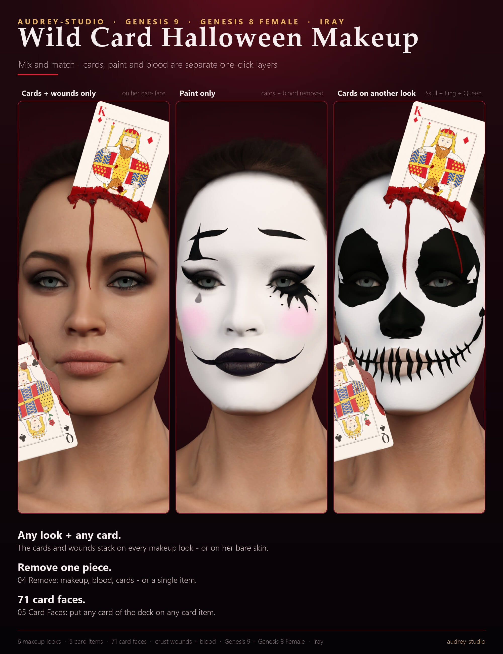 Wild Card Halloween Makeup Blood and Cards for G9 G8F Daz Content