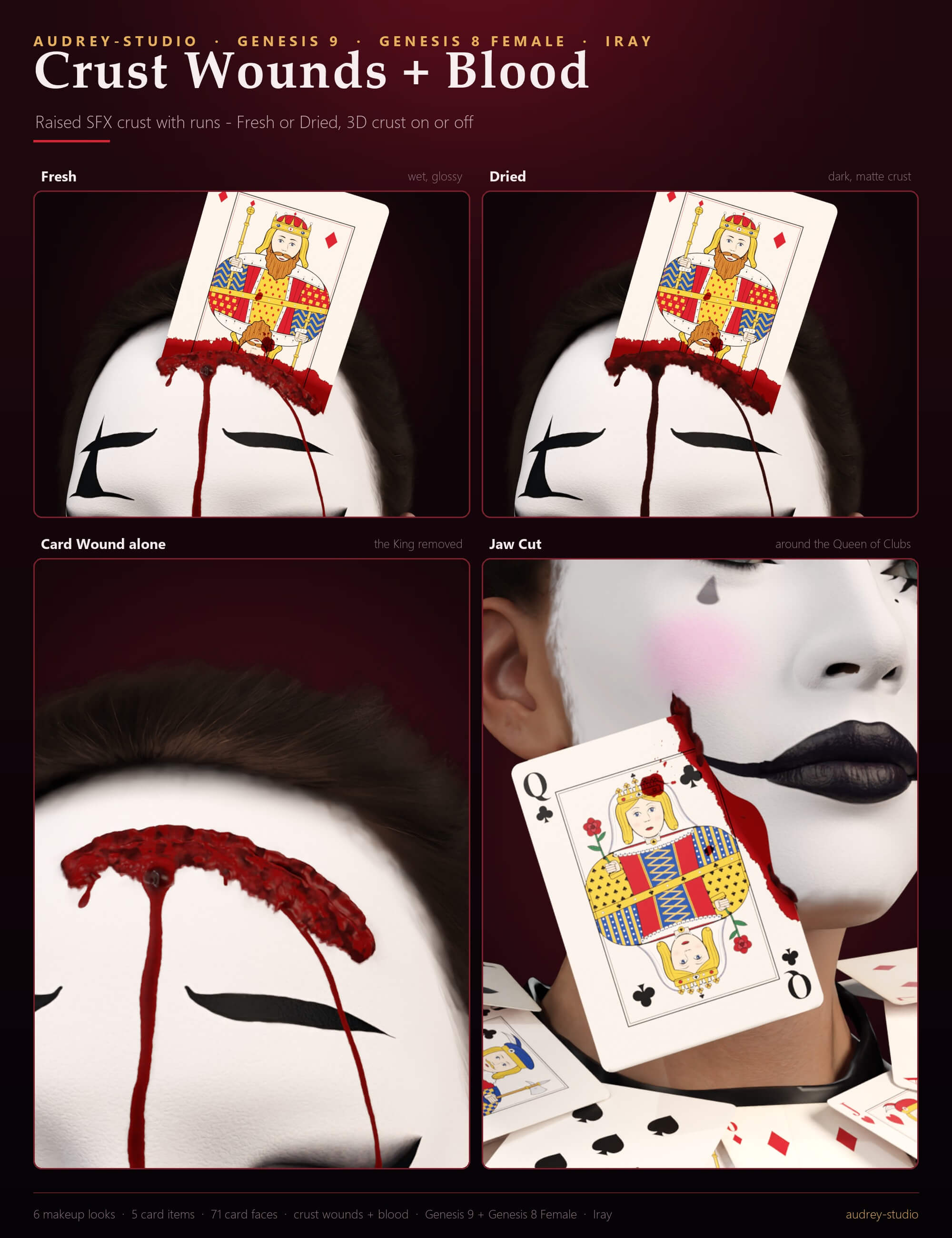 Wild Card Halloween Makeup Blood and Cards for G9 G8F Daz Content