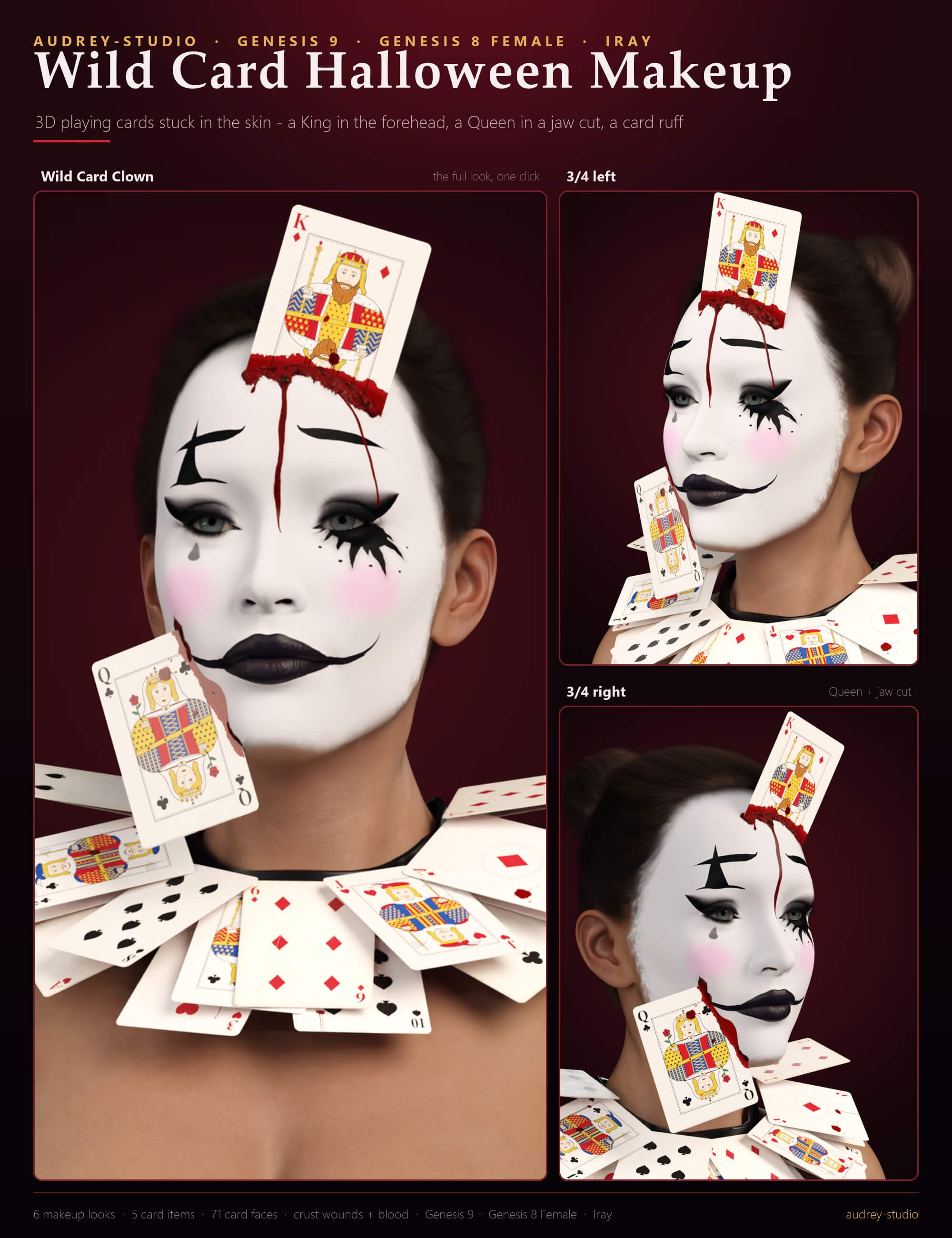 Wild Card Halloween Makeup Blood and Cards for G9 G8F Daz Content