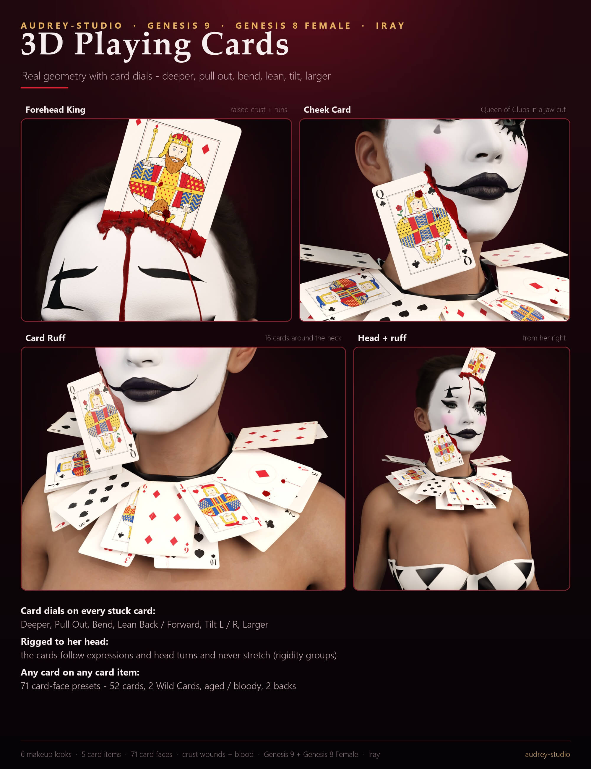 Wild Card Halloween Makeup Blood and Cards for G9 G8F Daz Content