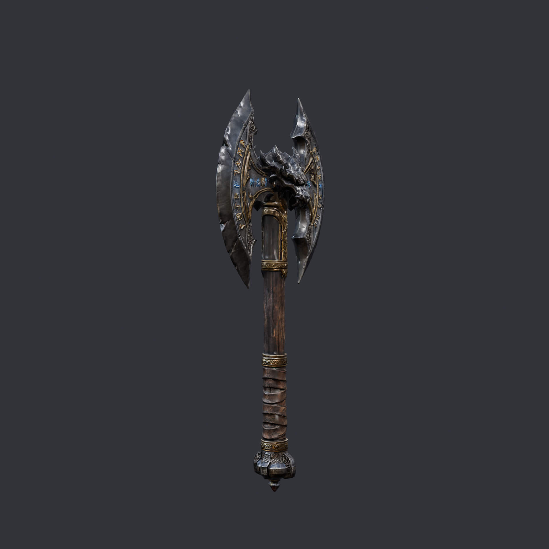 Fantasy Dragon Battleaxe Game Ready PBR 3D Weapon 3D Model