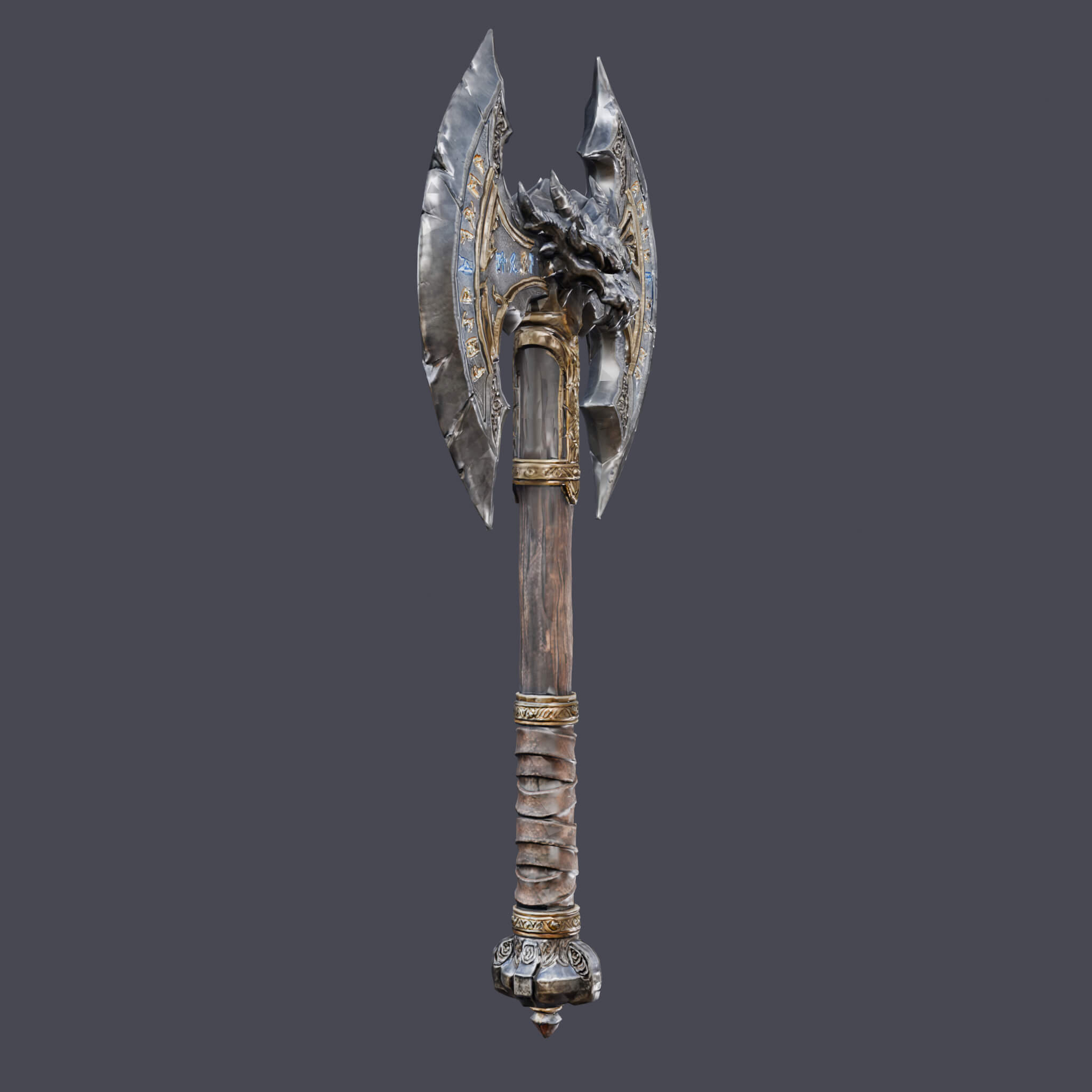 Fantasy Dragon Battleaxe Game Ready PBR 3D Weapon 3D Model