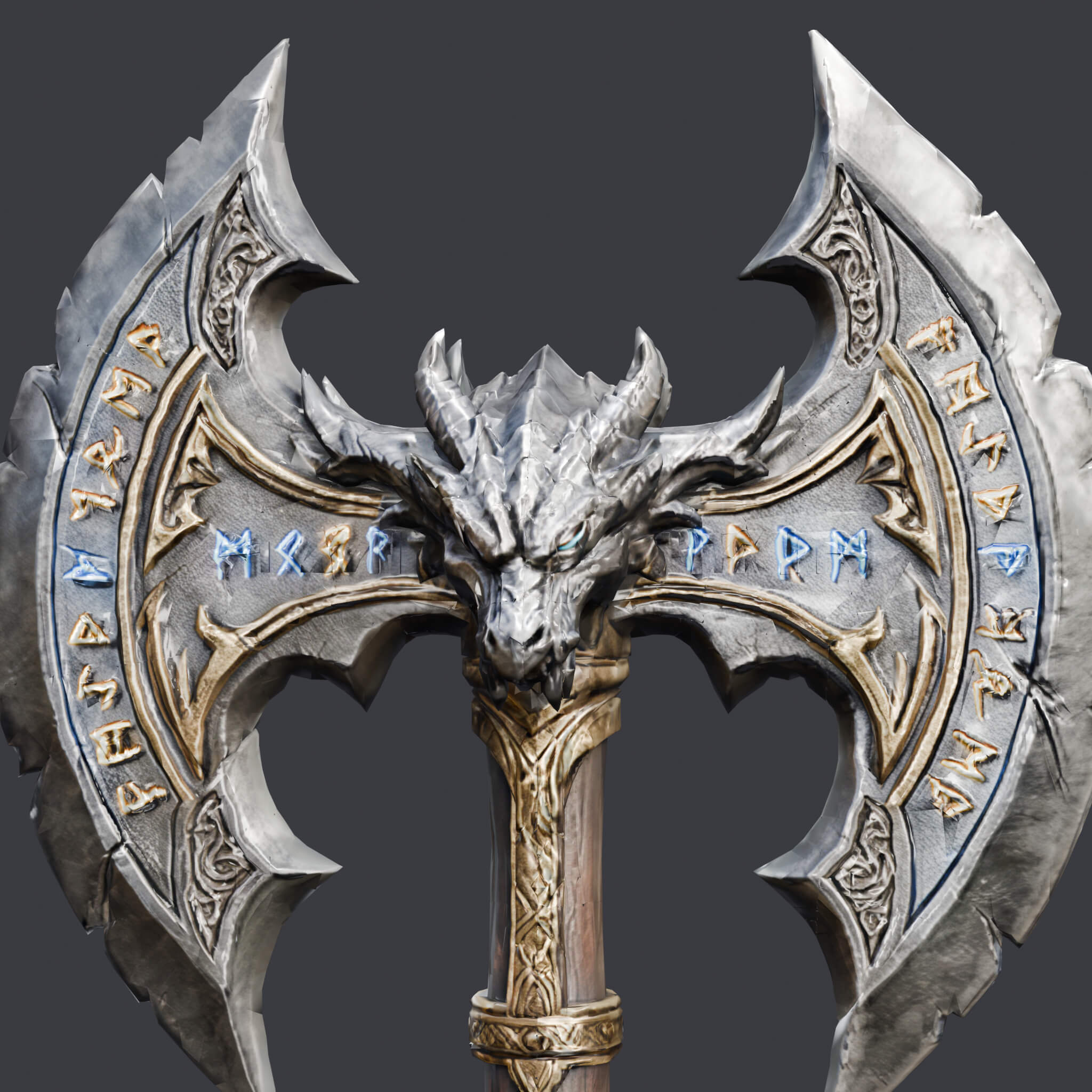 Fantasy Dragon Battleaxe Game Ready PBR 3D Weapon 3D Model