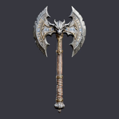 Fantasy Dragon Battleaxe Game Ready PBR 3D Weapon