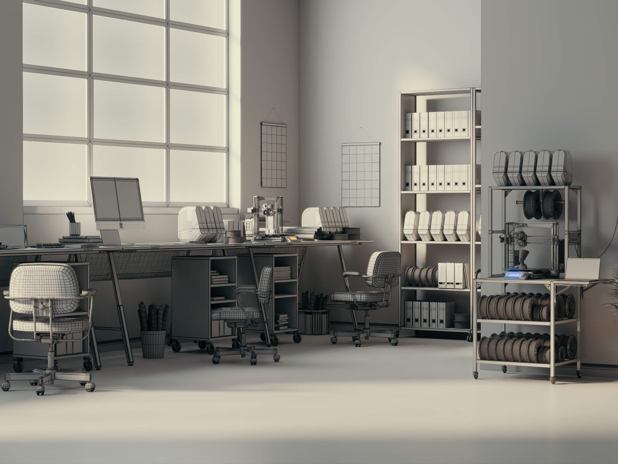 3D Printing Workshop Interior Scene 3D Model