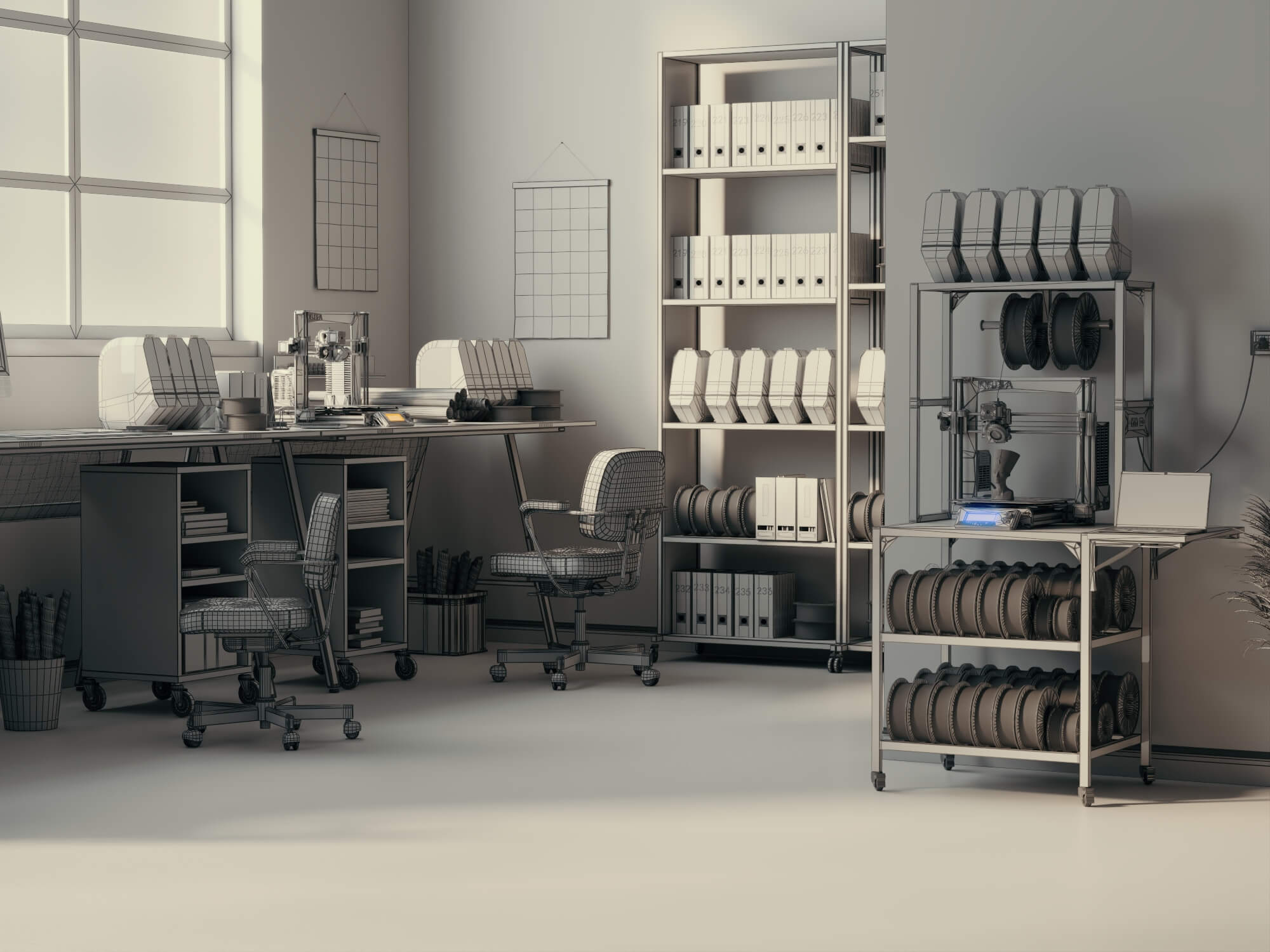 3D Printing Workshop Interior Scene 3D Model