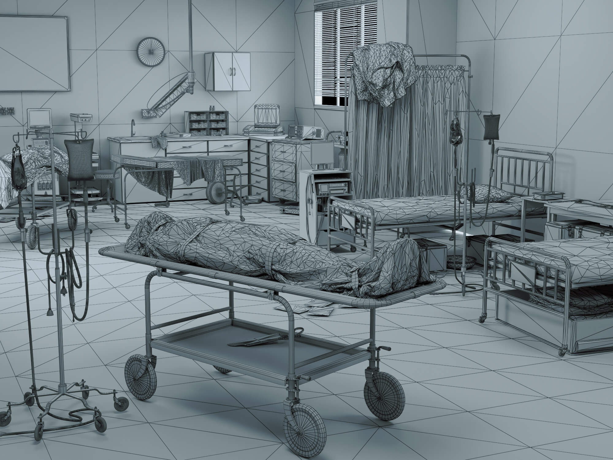 Abandoned Hospital Operating Room Scene 3D Model
