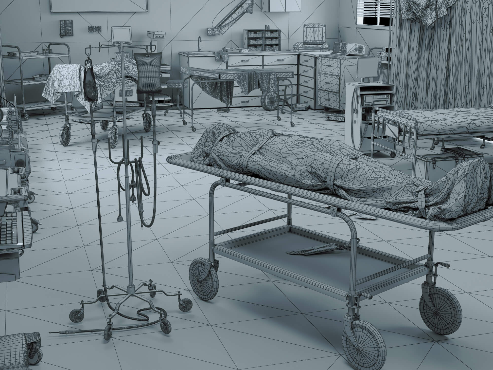 Abandoned Hospital Operating Room Scene 3D Model