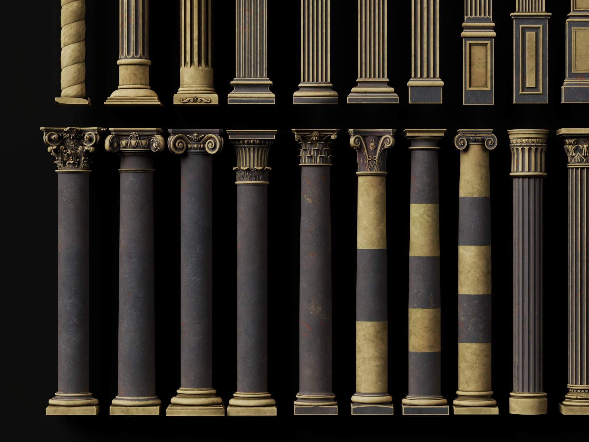 Aged Classical Stone Column Set 3D Model